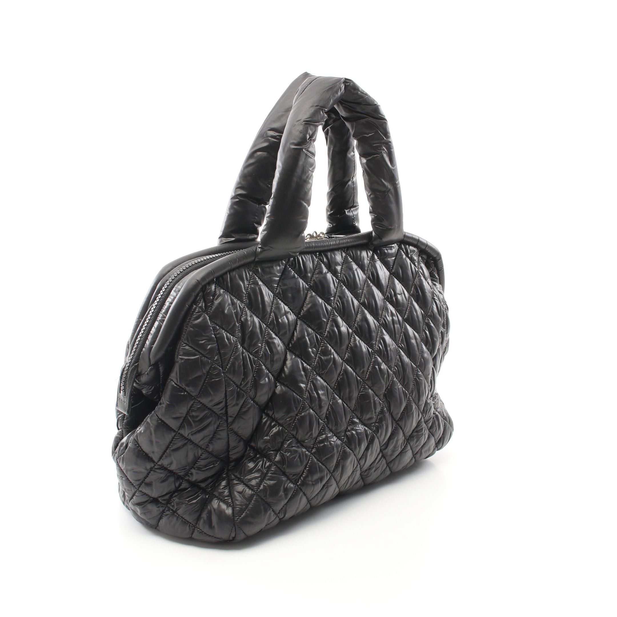 Chanel Chanel Coco Coon Handbag Mini Boston Bag Check Nylon Black Silver Hardware Size ONE SIZE - 2 Thumbnail