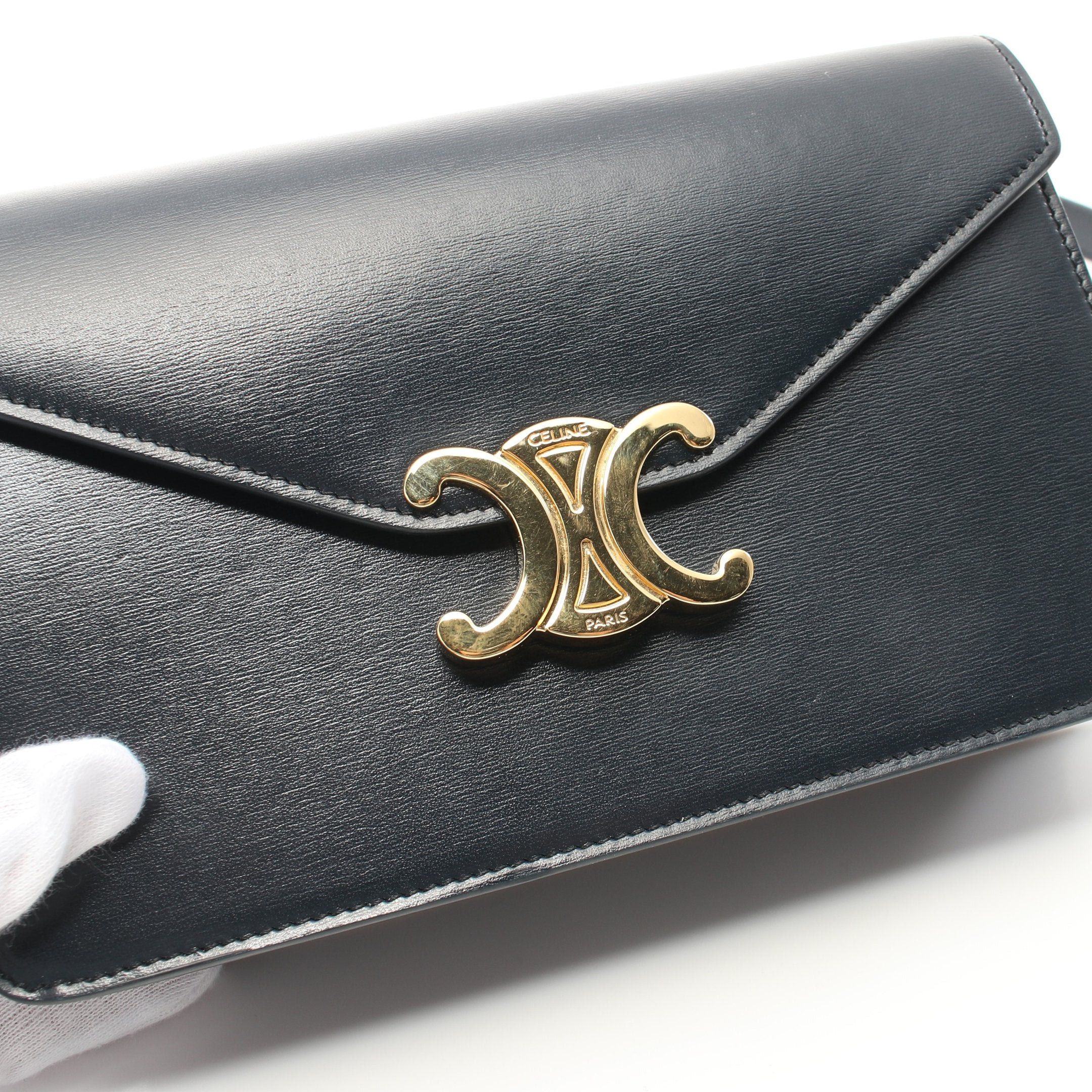 Celine Celine Triomphe Chain Wallet Leather Navy Size ONE SIZE - 5 Thumbnail