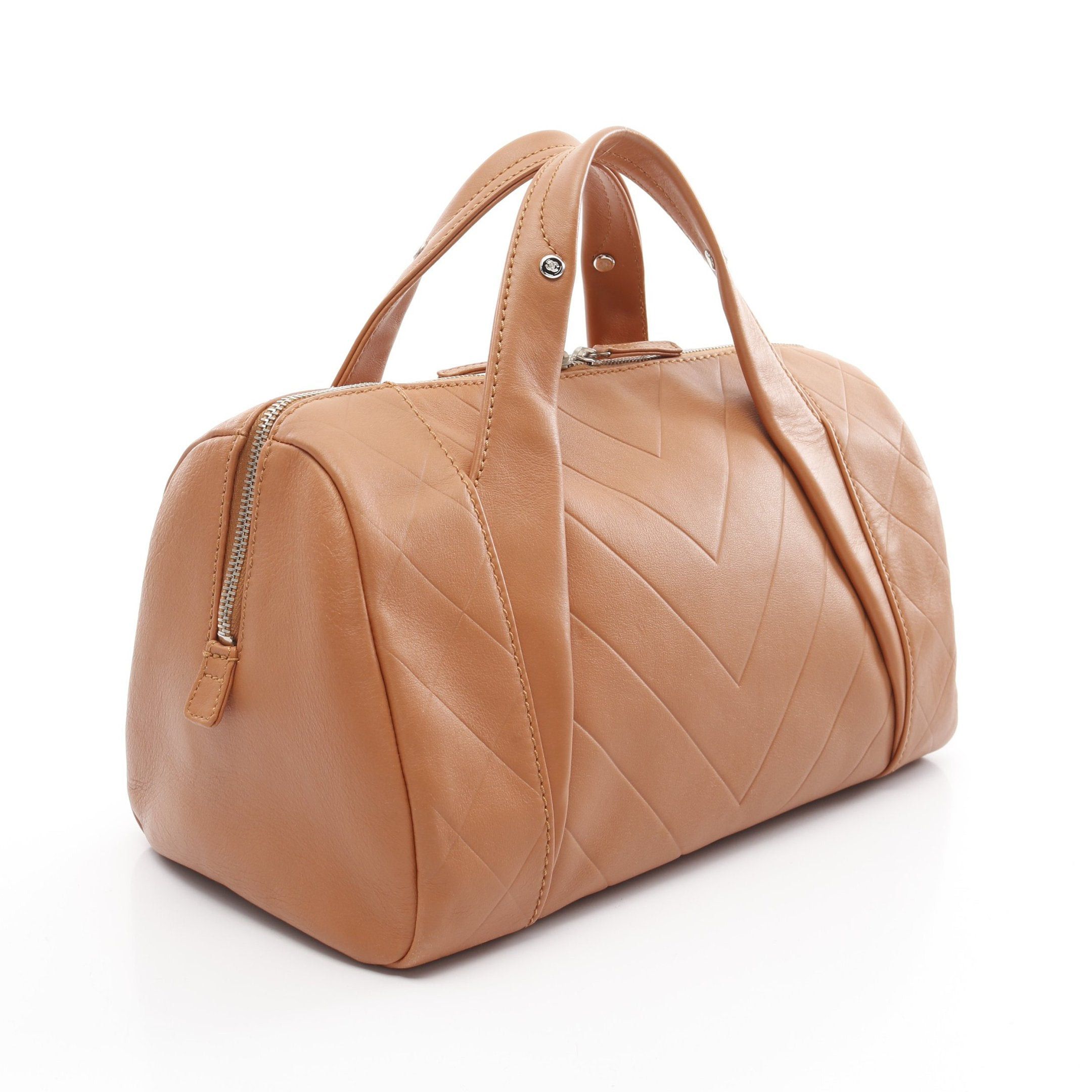Chanel Chanel Chevron V-Stitch Matelasse Handbag Mini Boston Bag Leather Light Brown Silver Hardware Size ONE SIZE - 2 Thumbnail