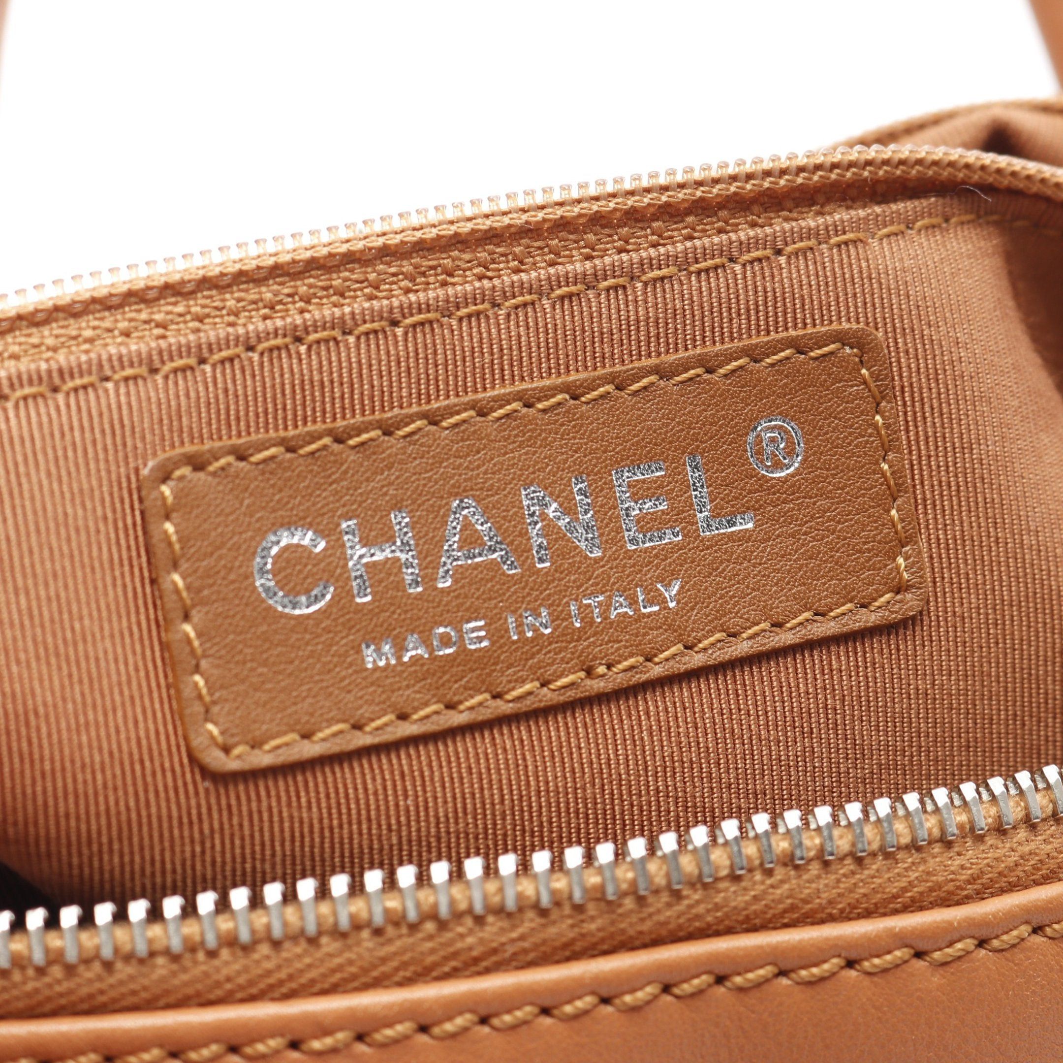 Chanel Chanel Chevron V-Stitch Matelasse Handbag Mini Boston Bag Leather Light Brown Silver Hardware Size ONE SIZE - 4 Thumbnail
