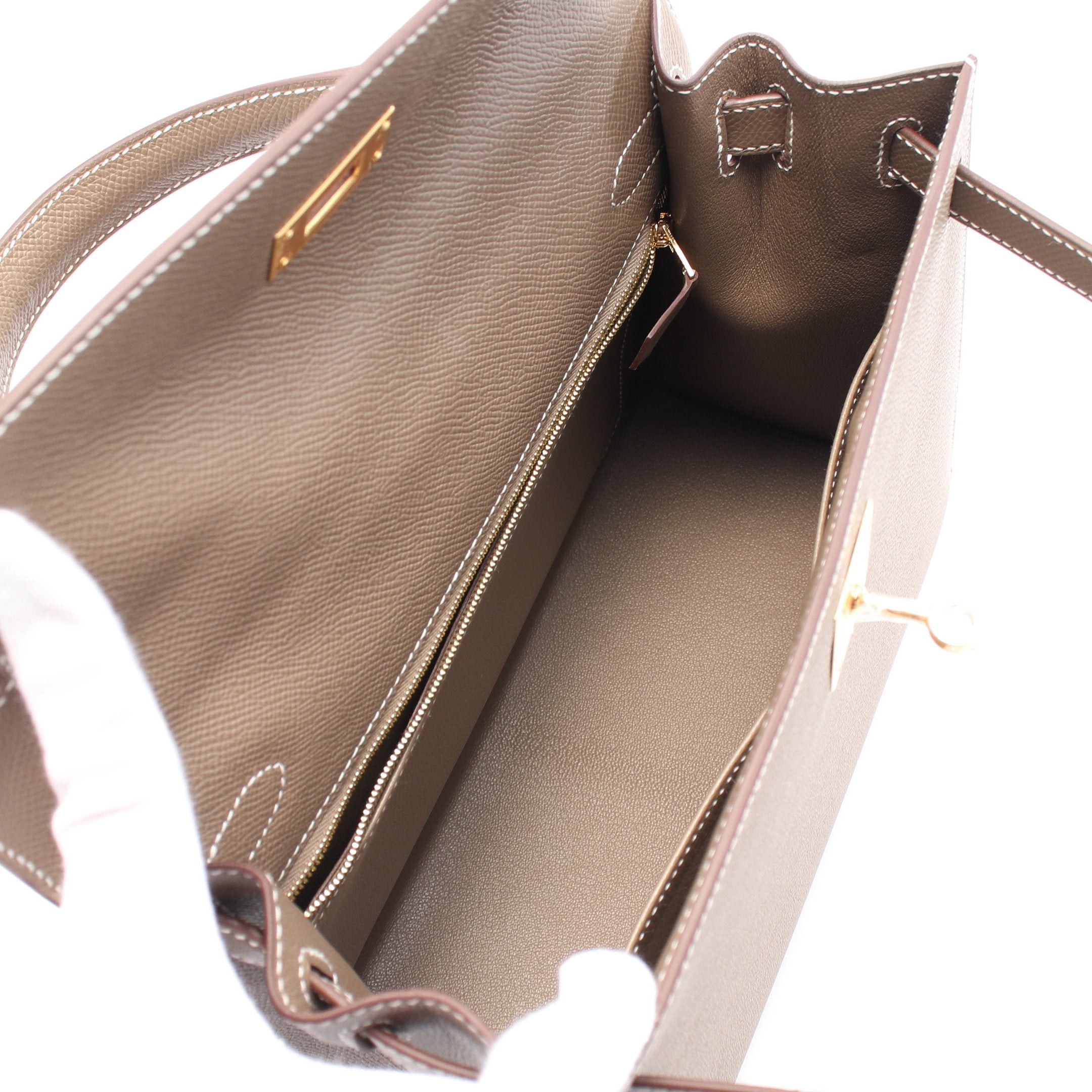 Hermes Hermes Kelly28 Etoupe Handbag Veau Epsom Gray Brown Gold Hardware Double Engraved Size ONE SIZE - 3 Thumbnail