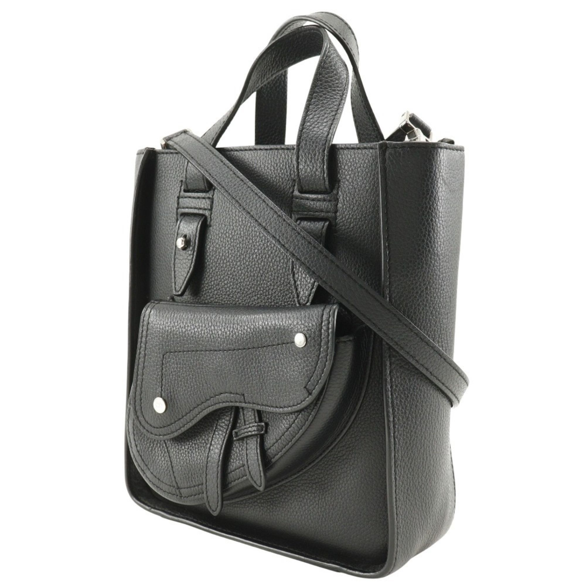 Dior Christian Dior Saddle Mini Tote Handbag Shoulder Bag Calf Black 2way A5 Type Women's Size ONE SIZE - 2 Thumbnail