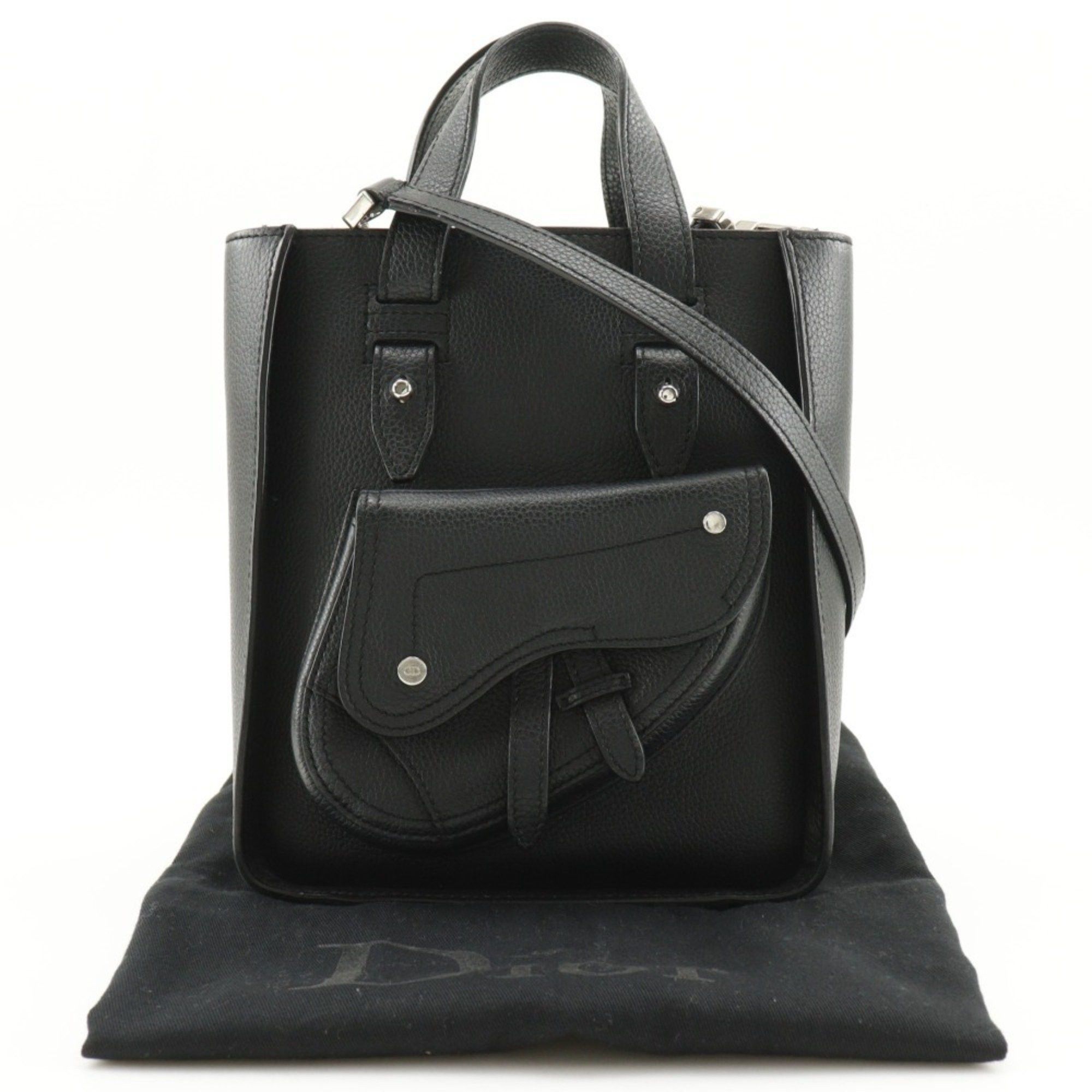 Dior Christian Dior Saddle Mini Tote Handbag Shoulder Bag Calf Black 2way A5 Type Women's Size ONE SIZE - 14 Thumbnail