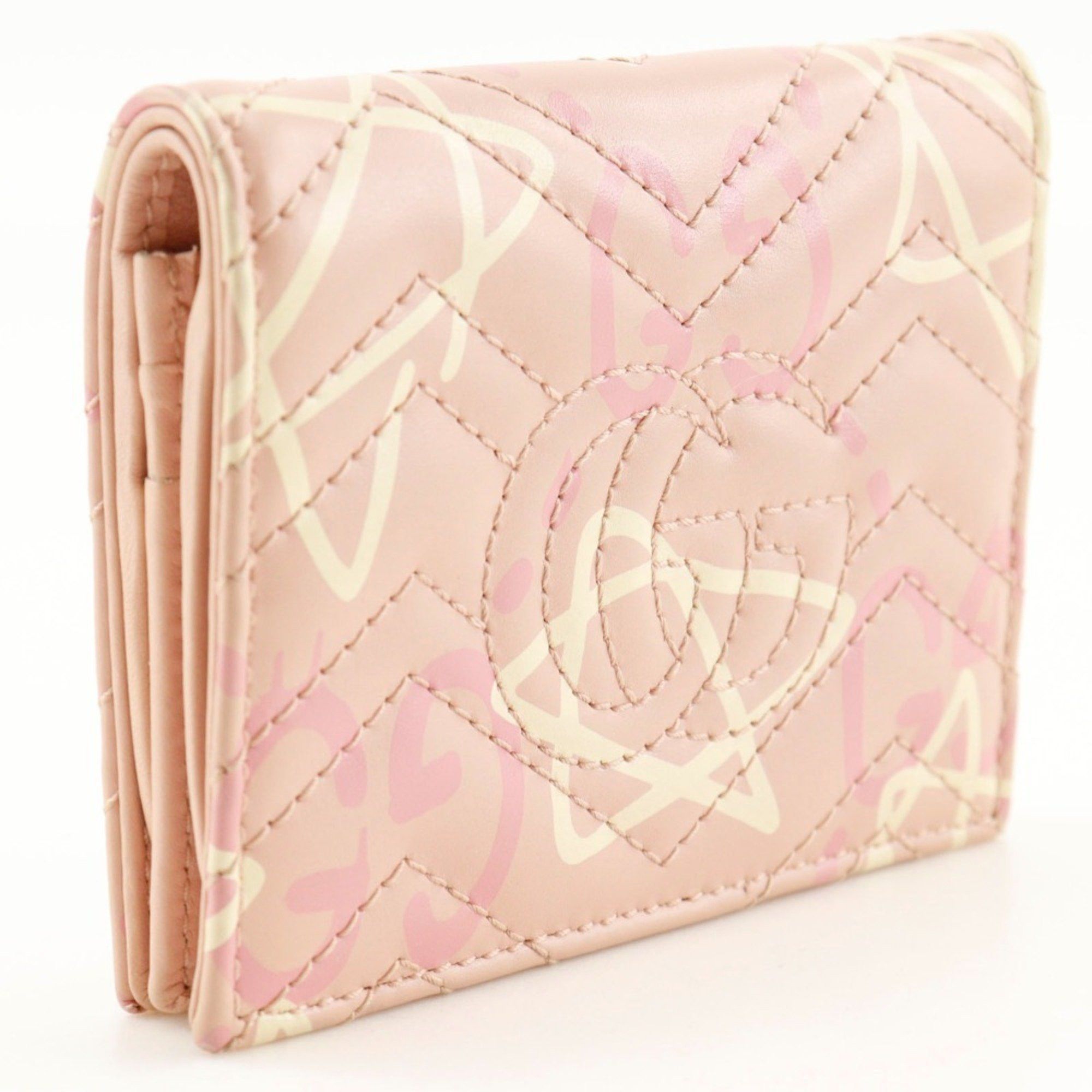 Gucci GUCCI Compact Wallet Bi-fold GG Ghost Card Case 449421 Leather Pink Snap Button Women's Size ONE SIZE - 3 Thumbnail