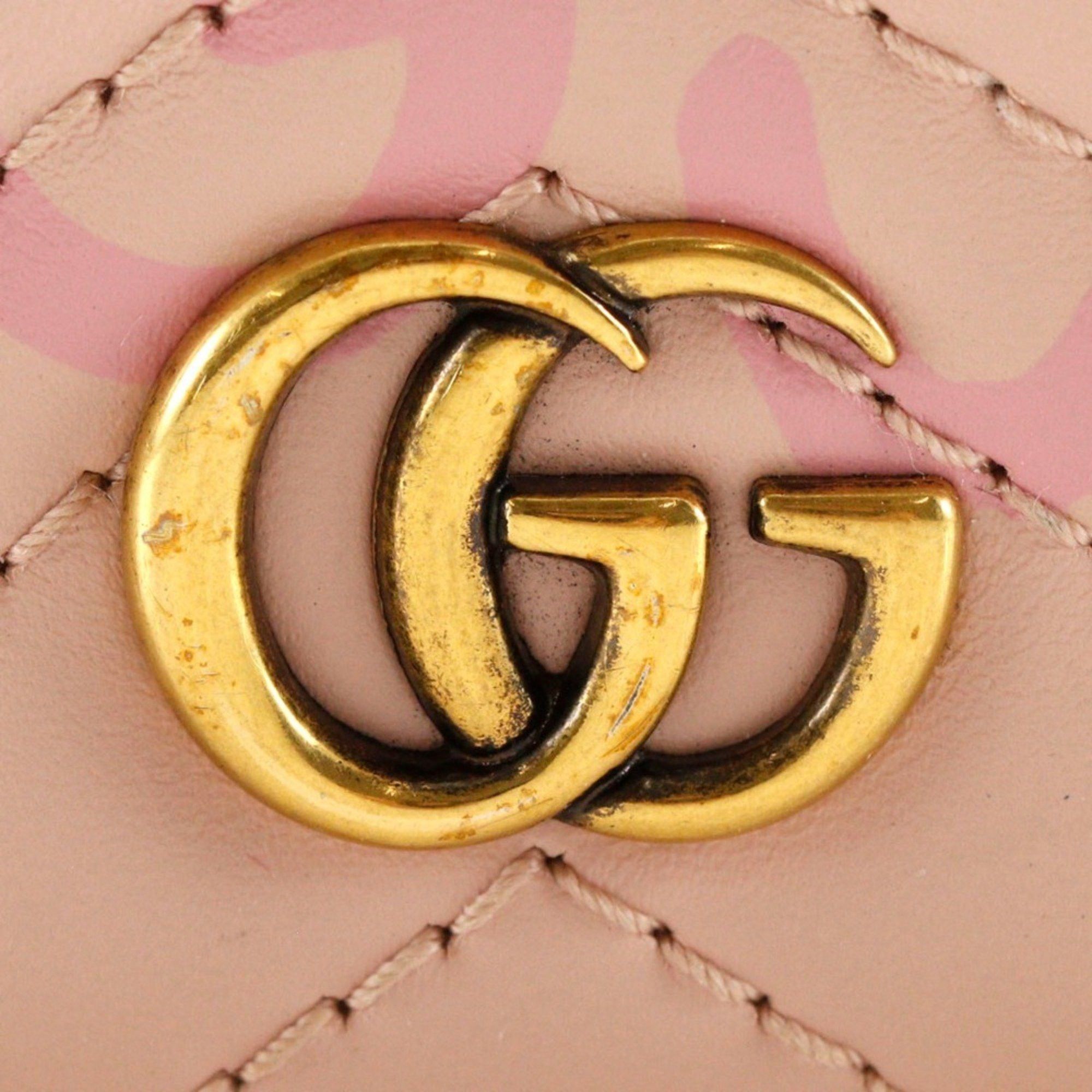 Gucci GUCCI Compact Wallet Bi-fold GG Ghost Card Case 449421 Leather Pink Snap Button Women's Size ONE SIZE - 12 Thumbnail