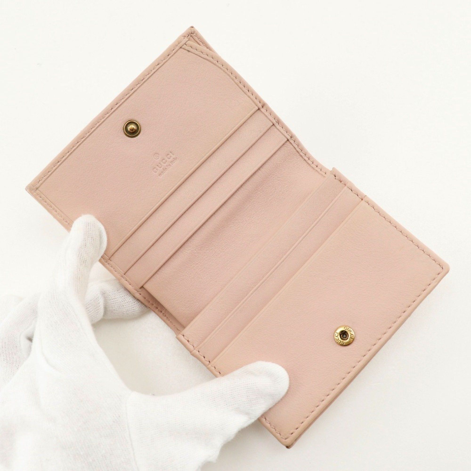 Gucci GUCCI Compact Wallet Bi-fold GG Ghost Card Case 449421 Leather Pink Snap Button Women's Size ONE SIZE - 8 Thumbnail