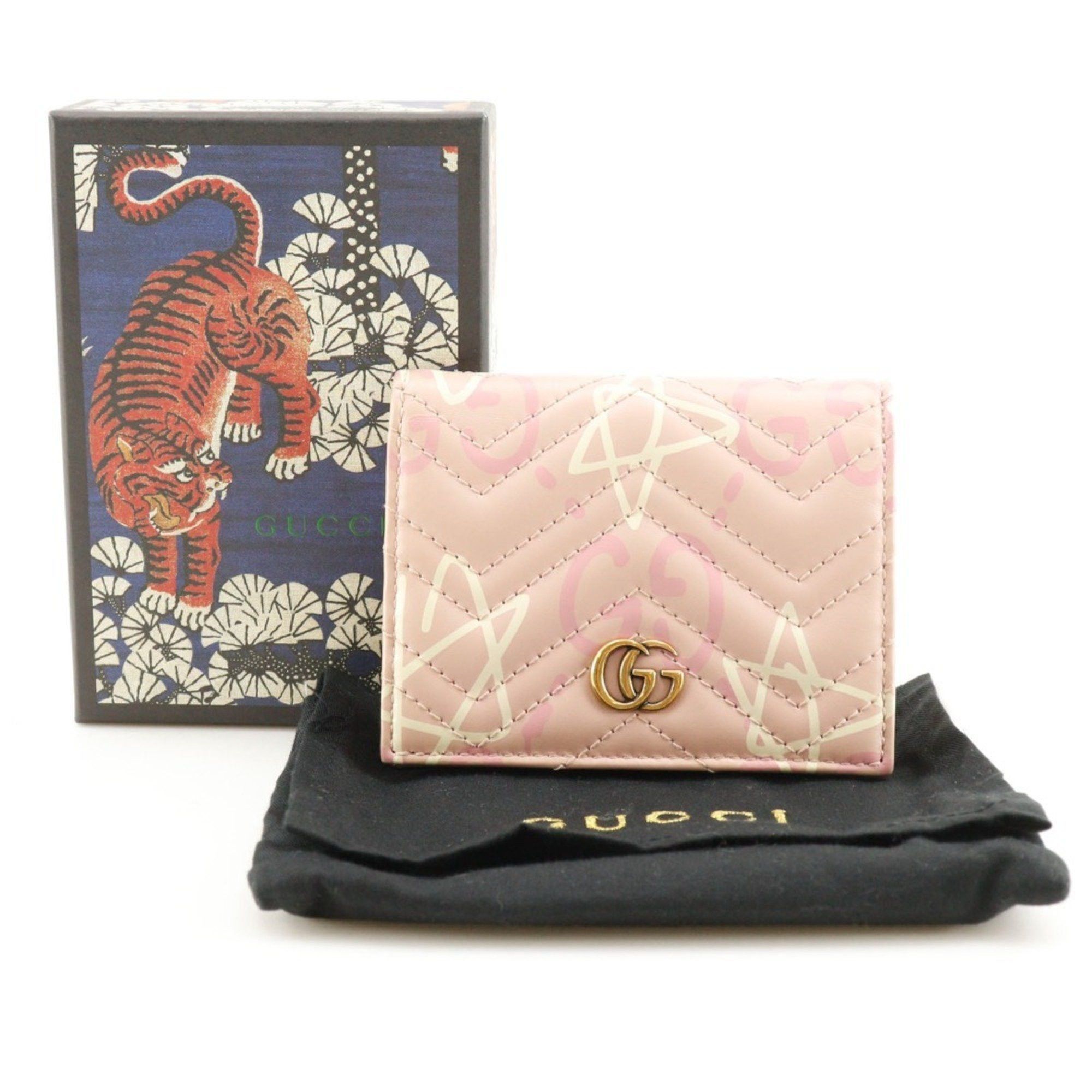 Gucci GUCCI Compact Wallet Bi-fold GG Ghost Card Case 449421 Leather Pink Snap Button Women's Size ONE SIZE - 13 Thumbnail