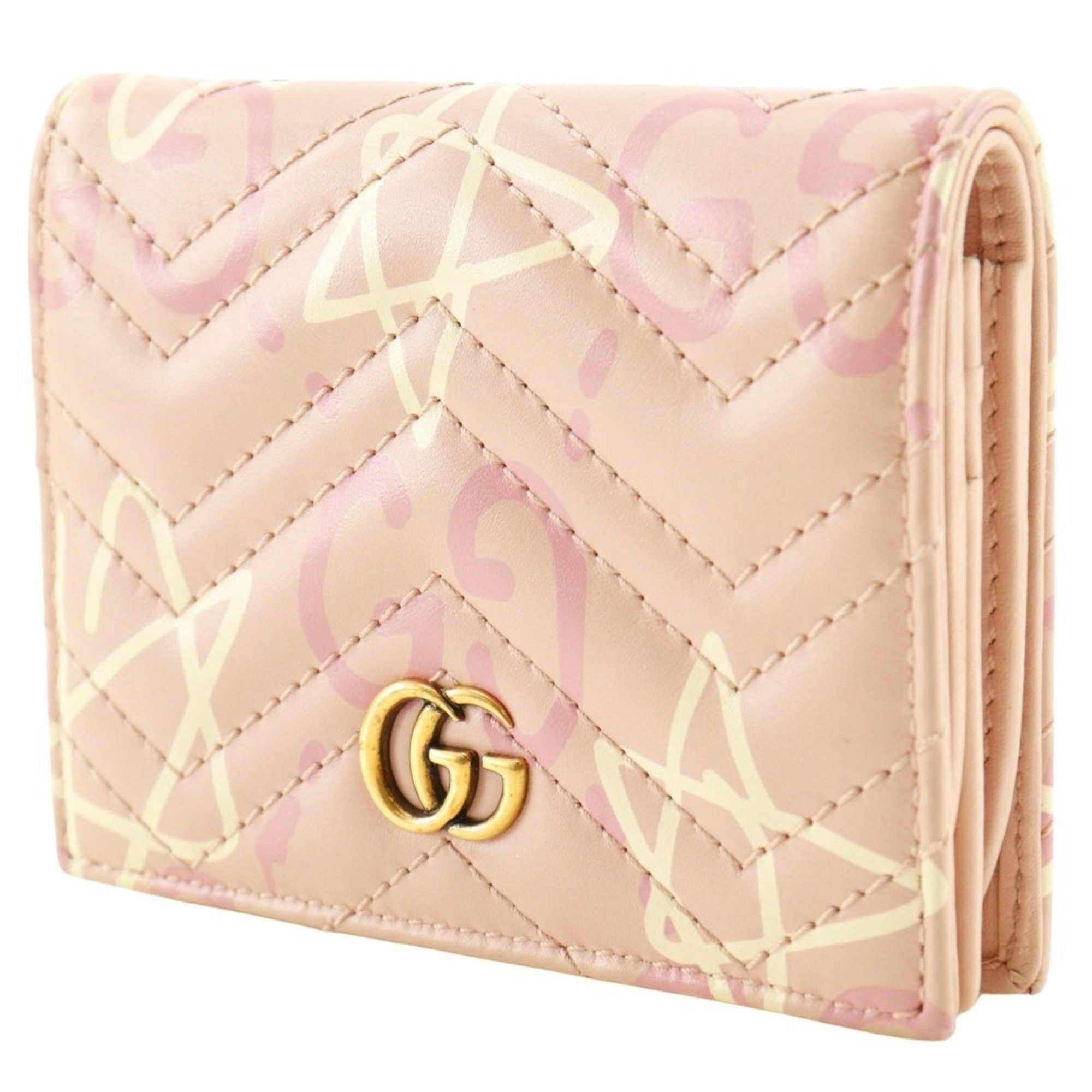Gucci GUCCI Compact Wallet Bi-fold GG Ghost Card Case 449421 Leather Pink Snap Button Women's Size ONE SIZE - 2 Thumbnail