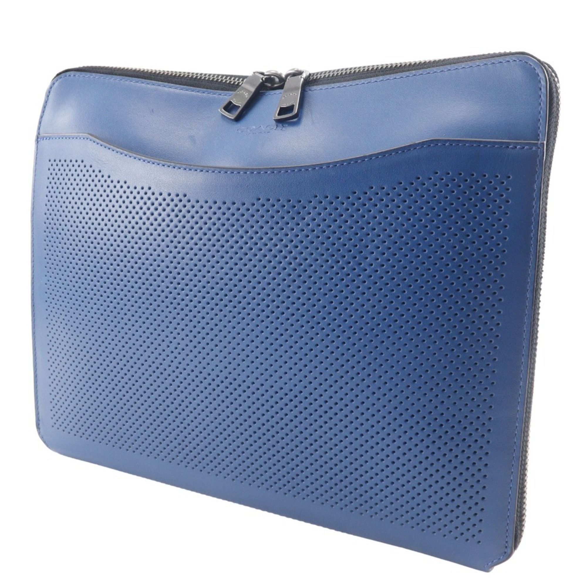 Coach COACH Tablet Case Clutch Bag Punching Leather Blue A5 Double Unisex Size ONE SIZE - 2 Thumbnail