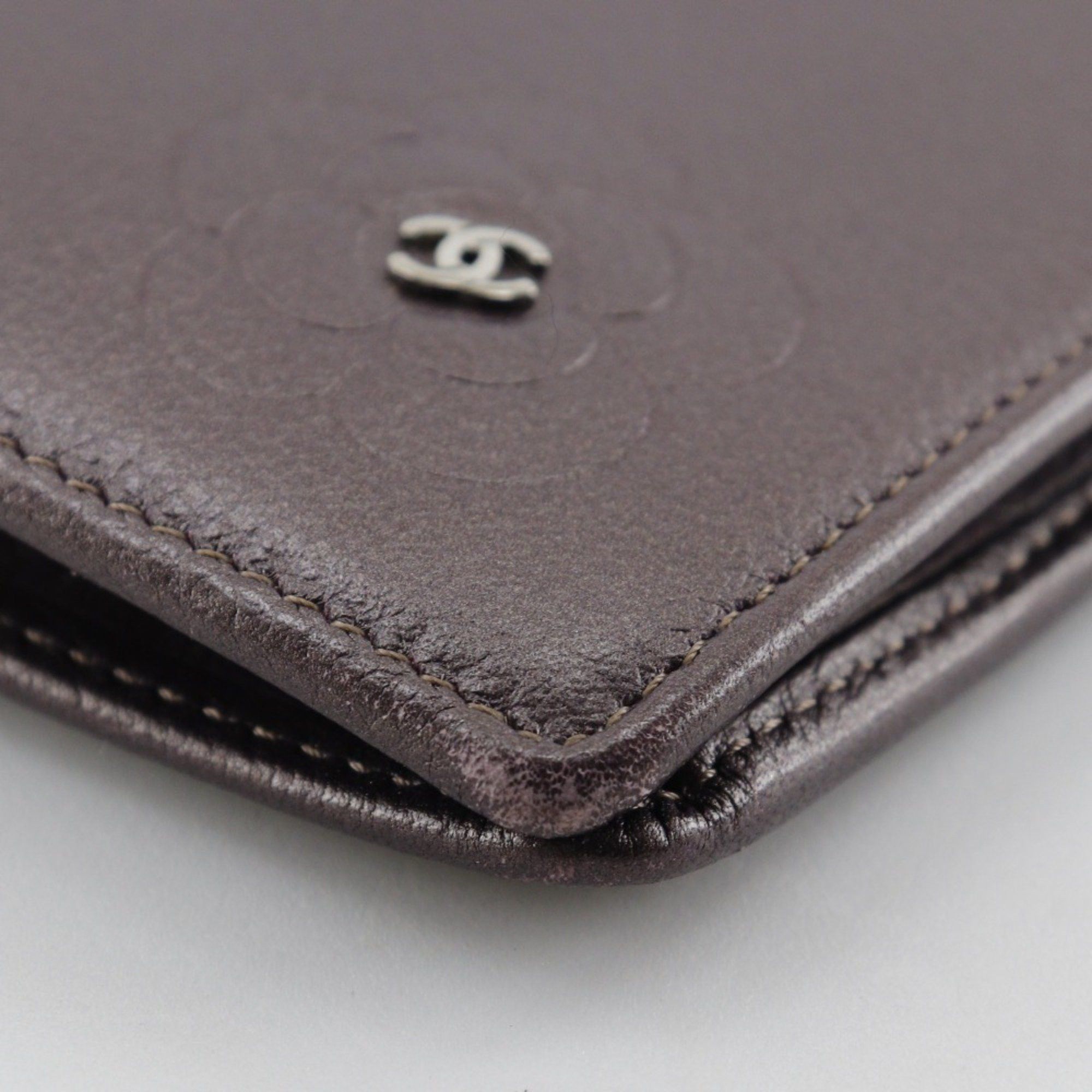 Chanel CHANEL Camellia COCO Mark Long Wallet Leather Metallic Purple Women's Size ONE SIZE - 5 Thumbnail