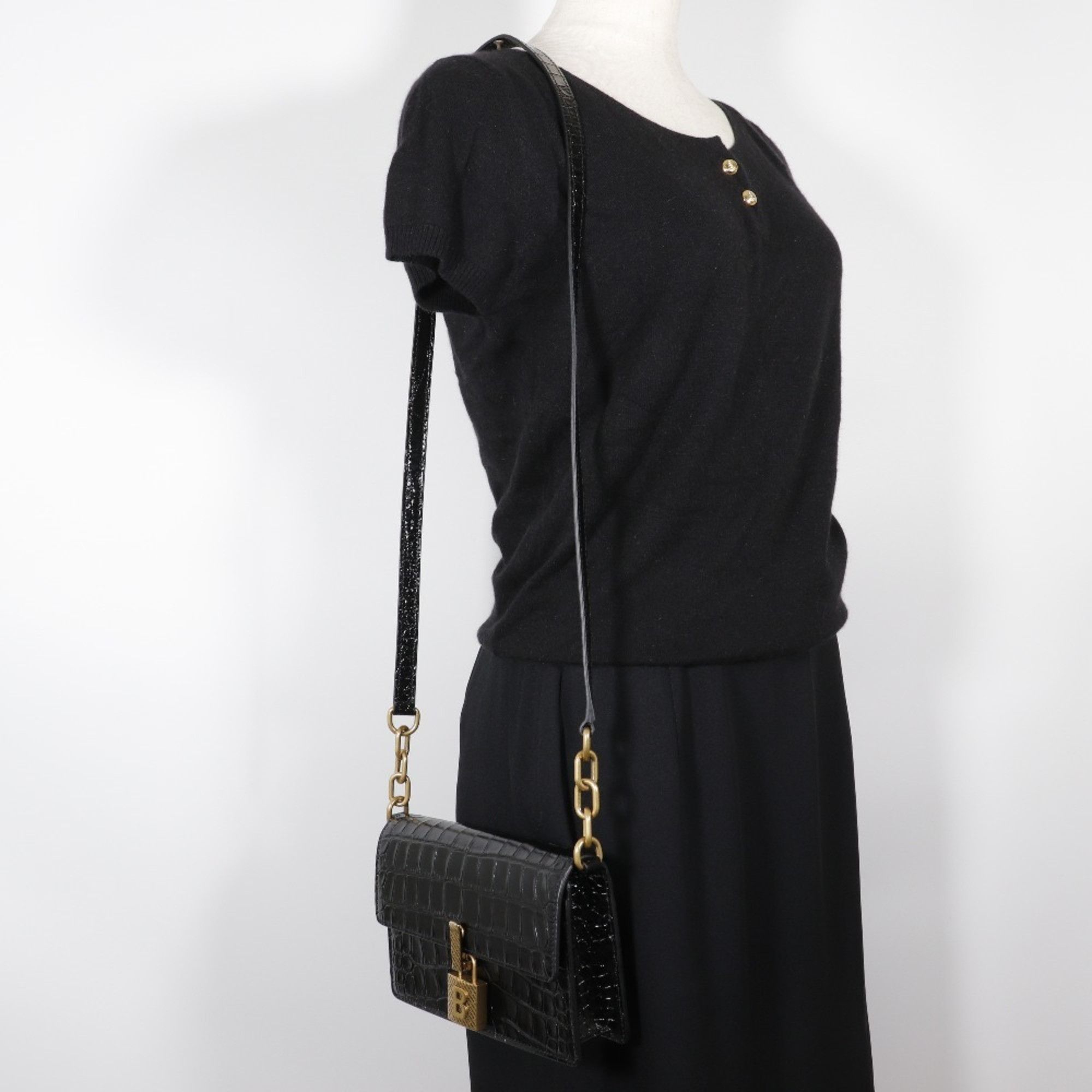 Balenciaga BALENCIAGA Mini Shoulder Bag Clutch Embossed Leather Black 2way Flap Women's Size ONE SIZE - 8 Thumbnail