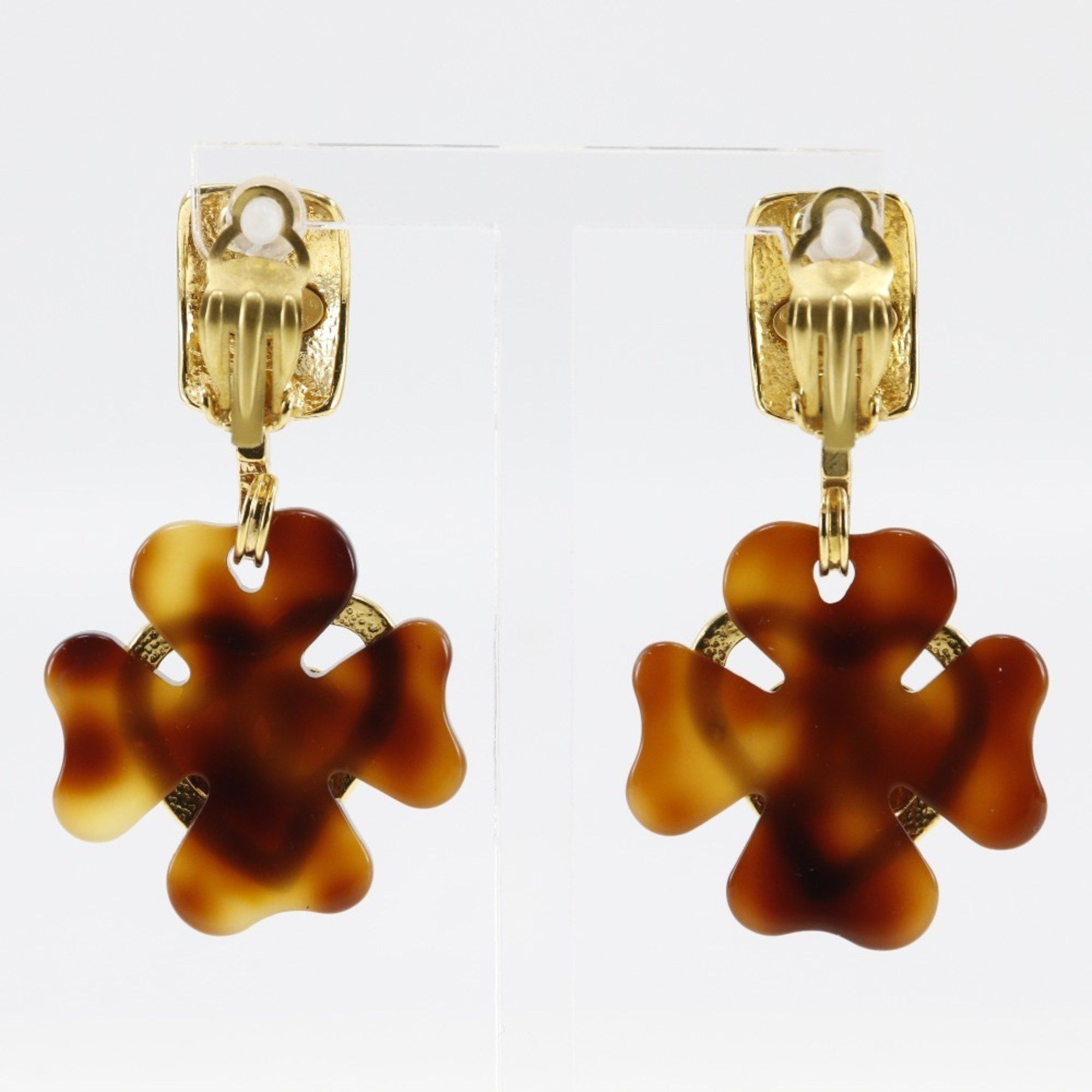 Chanel CHANEL Coco Mark Heart Earrings Clover Gold Plated x Plastic 1995 Brown 95P Approx. 36.0g COCO Women's Size ONE SIZE - 3 Thumbnail