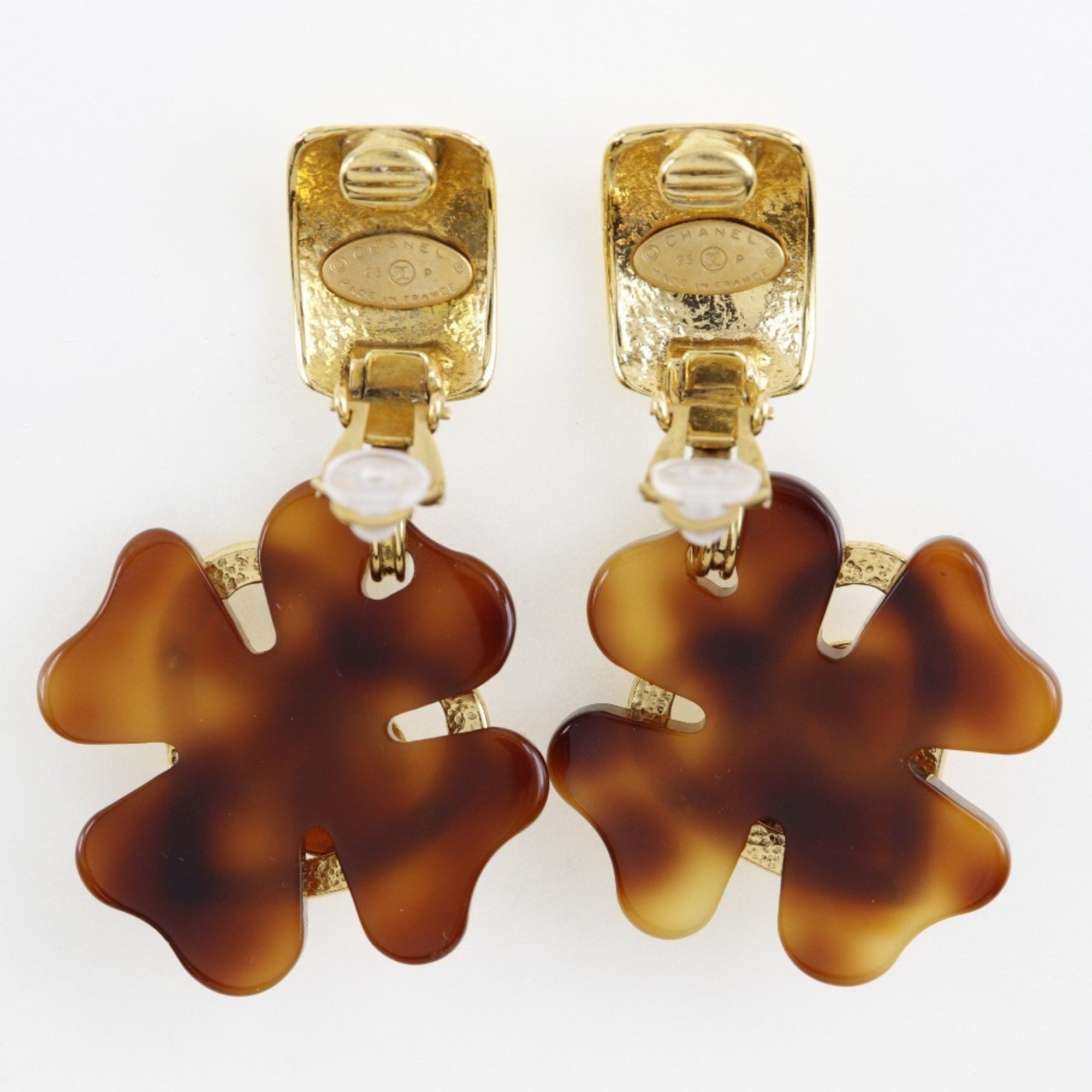 Chanel CHANEL Coco Mark Heart Earrings Clover Gold Plated x Plastic 1995 Brown 95P Approx. 36.0g COCO Women's Size ONE SIZE - 4 Thumbnail
