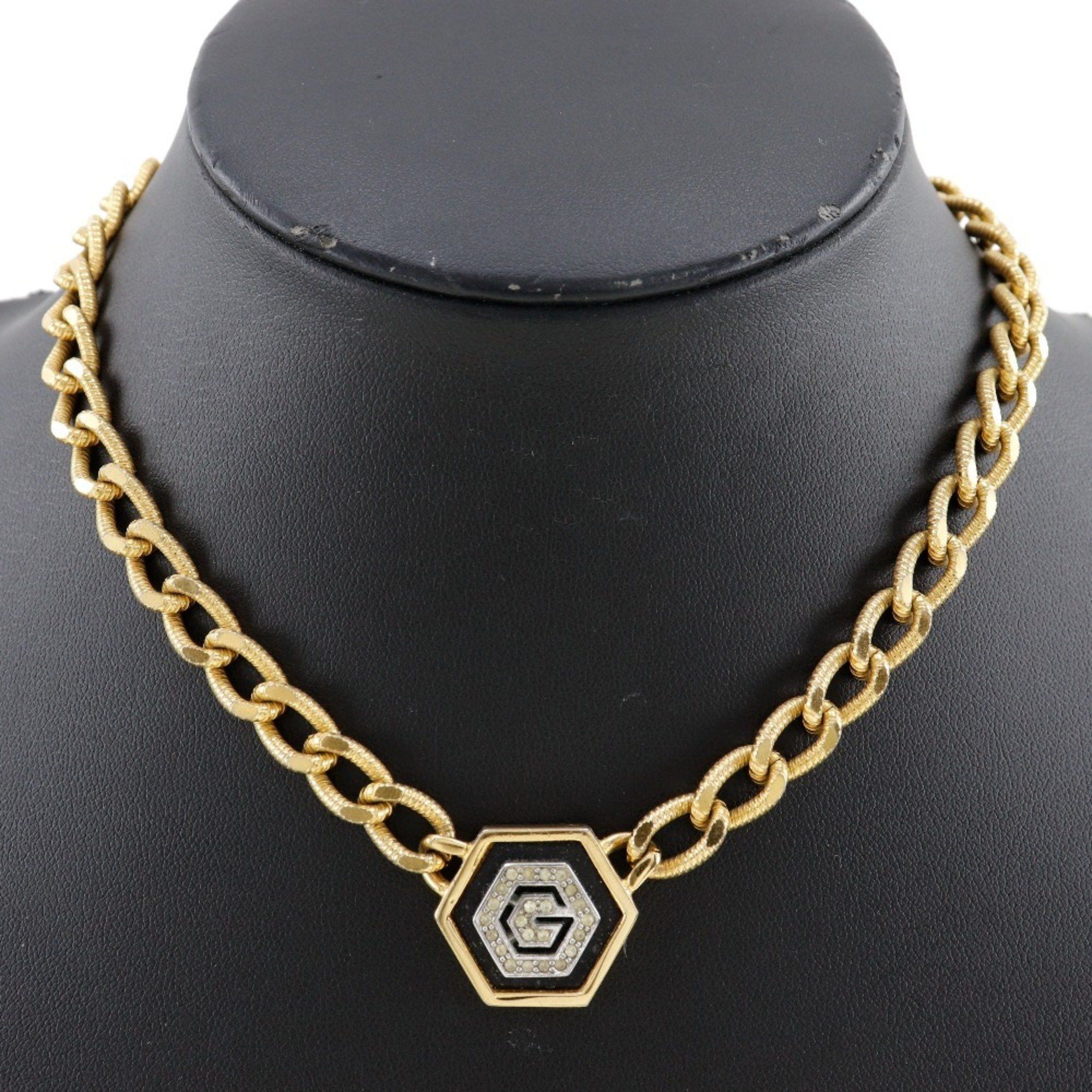 Givenchy Givenchy G necklace, gold plated x rhinestone, black, approx. 41.2g, logo, women's Size ONE SIZE - 2 Thumbnail