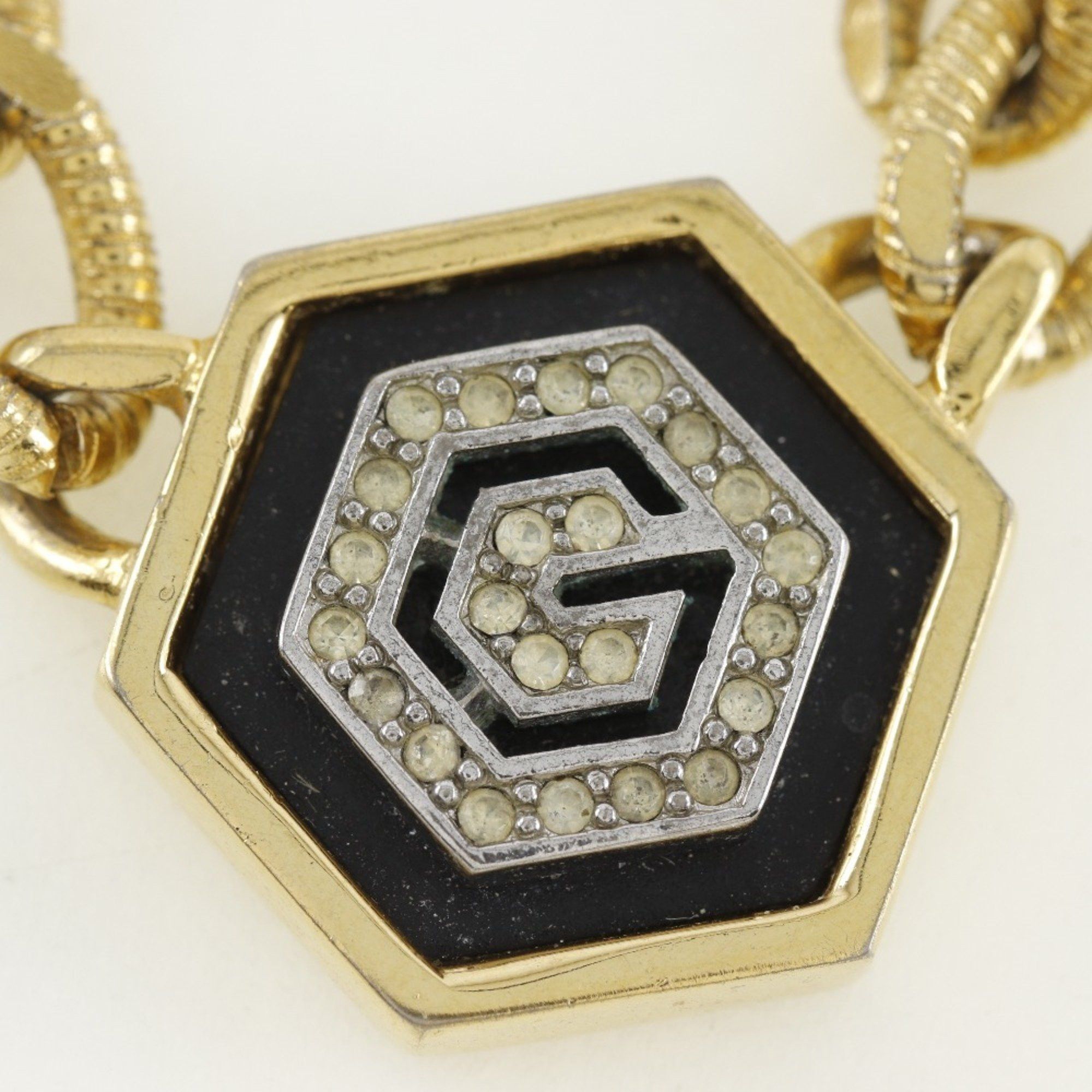Givenchy Givenchy G necklace, gold plated x rhinestone, black, approx. 41.2g, logo, women's Size ONE SIZE - 6 Thumbnail