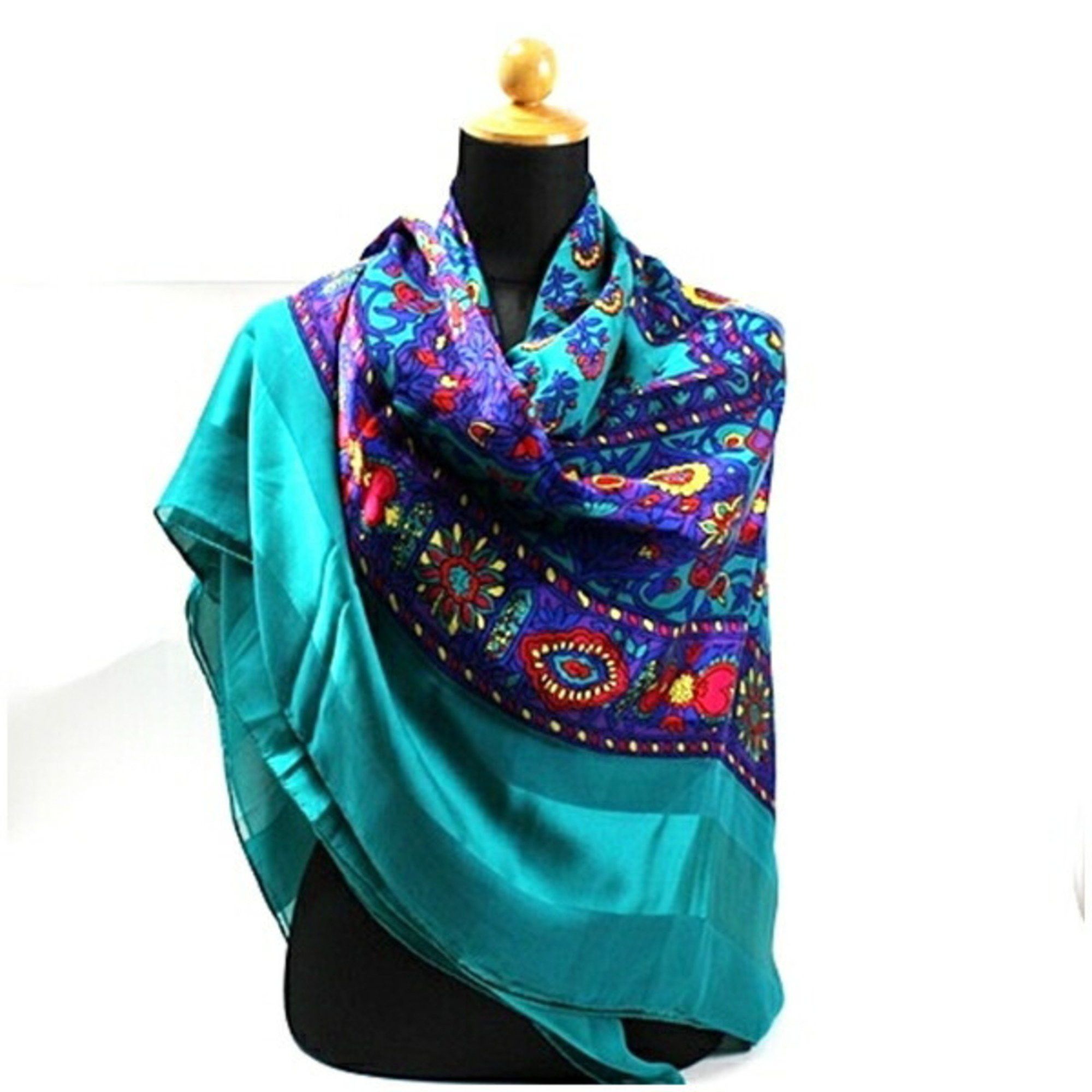 Givenchy Givenchy Silk Large Stole Scarf Muffler Green x Multicolor GIVENCHY Women's Size ONE SIZE - 3 Thumbnail