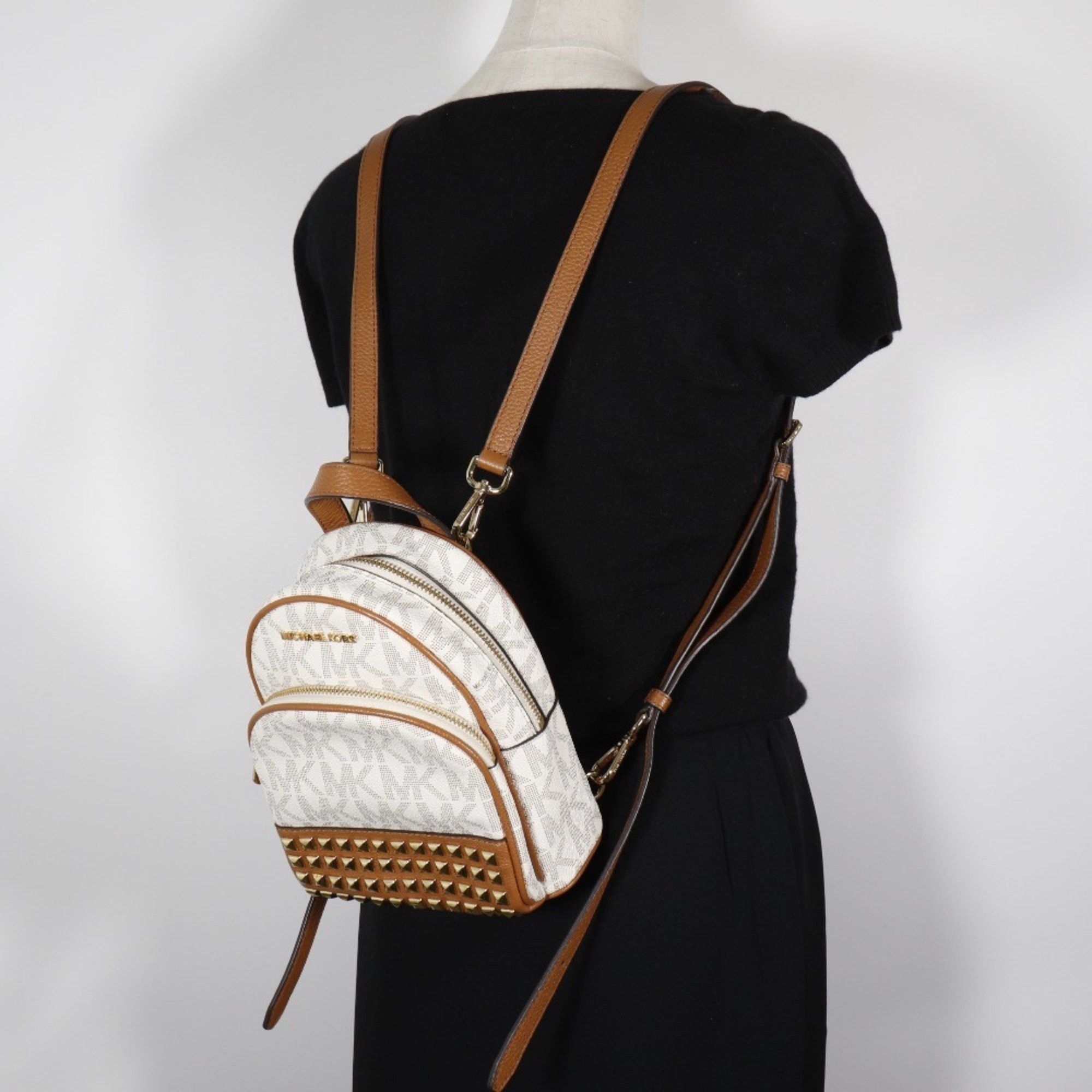 Michael Kors Michael Kors Mini Backpack, Backpack/Daypack, Studs, 35T7GAYB0B, PVC, White, 3way Women's Size ONE SIZE - 8 Thumbnail
