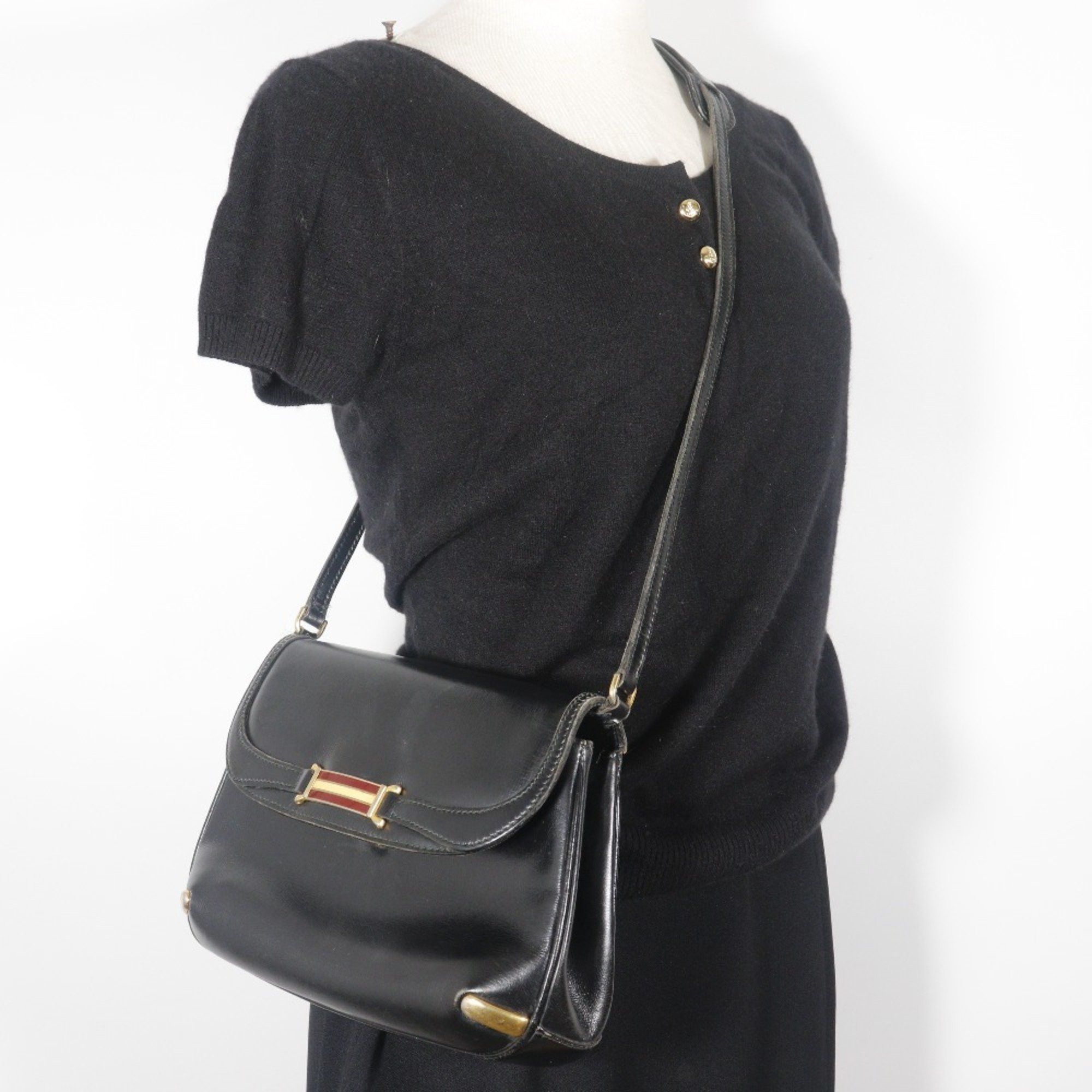 Gucci GUCCI Old Gucci Shoulder Bag Sherry Line Clutch Calf Black 2way Snap Button Women's Size ONE SIZE - 19 Thumbnail