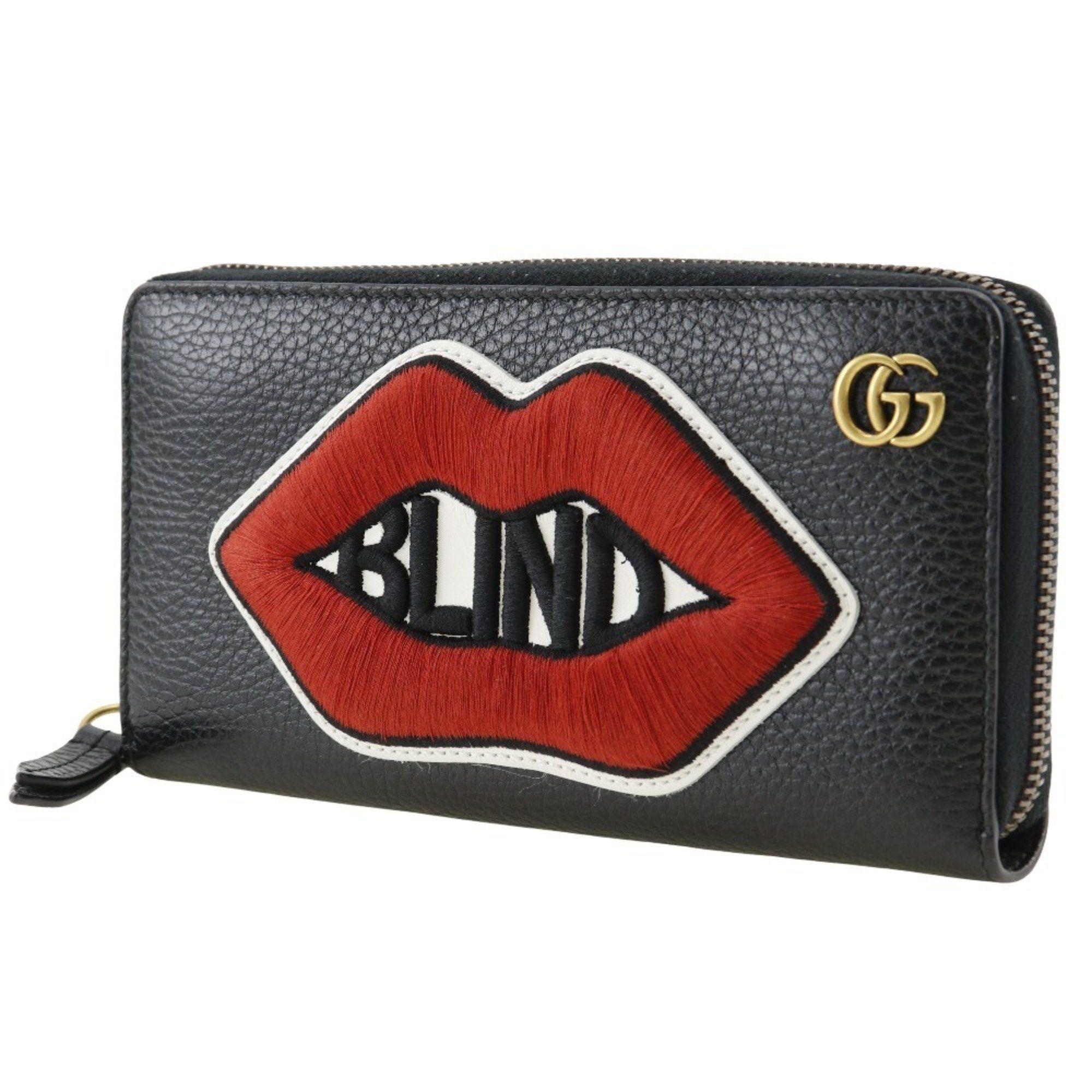 Gucci GUCCI Round Long Wallet Embroidered GG Marmont 474584 Leather Black Zip Around Unisex Size ONE SIZE - 2 Thumbnail