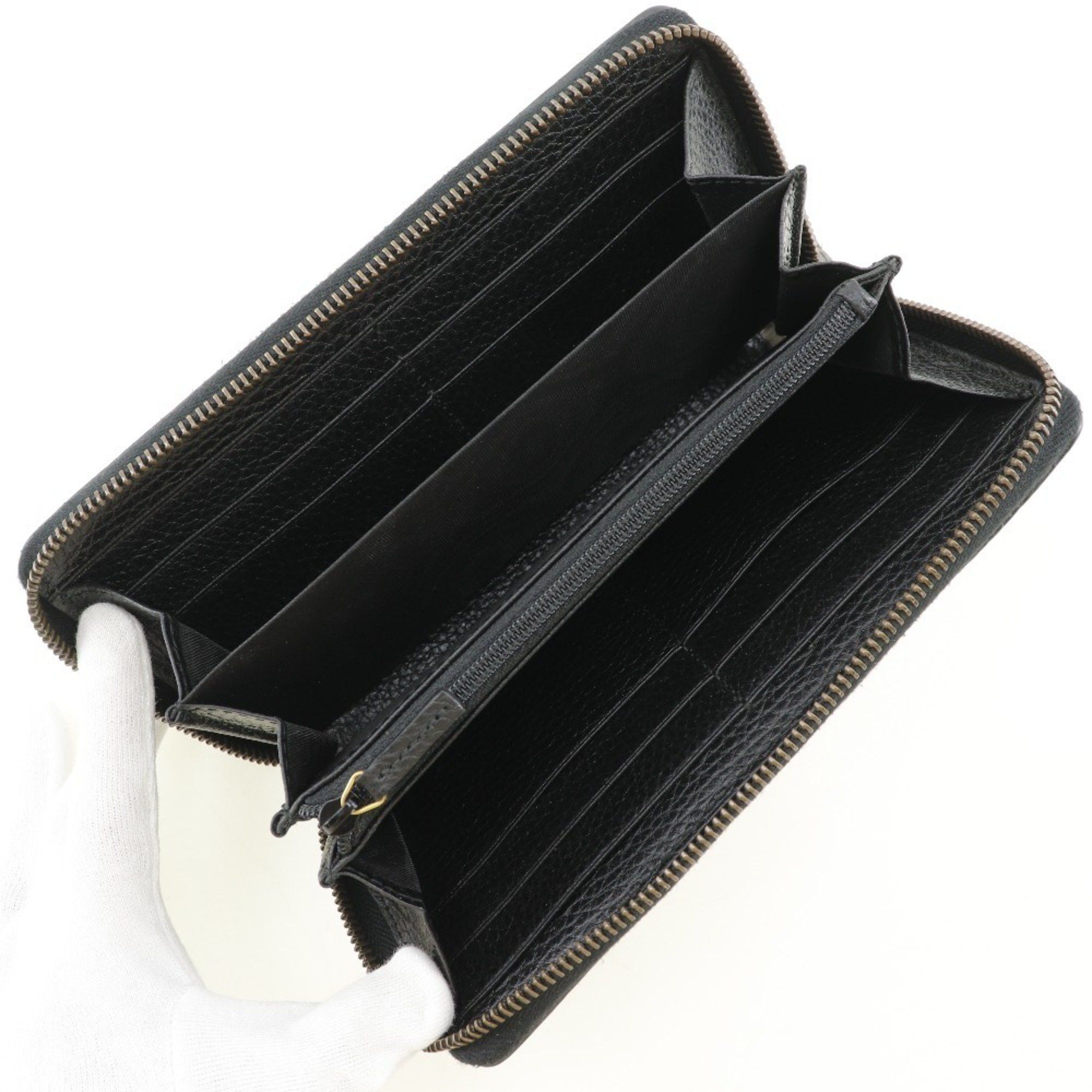 Gucci GUCCI Round Long Wallet Embroidered GG Marmont 474584 Leather Black Zip Around Unisex Size ONE SIZE - 5 Thumbnail
