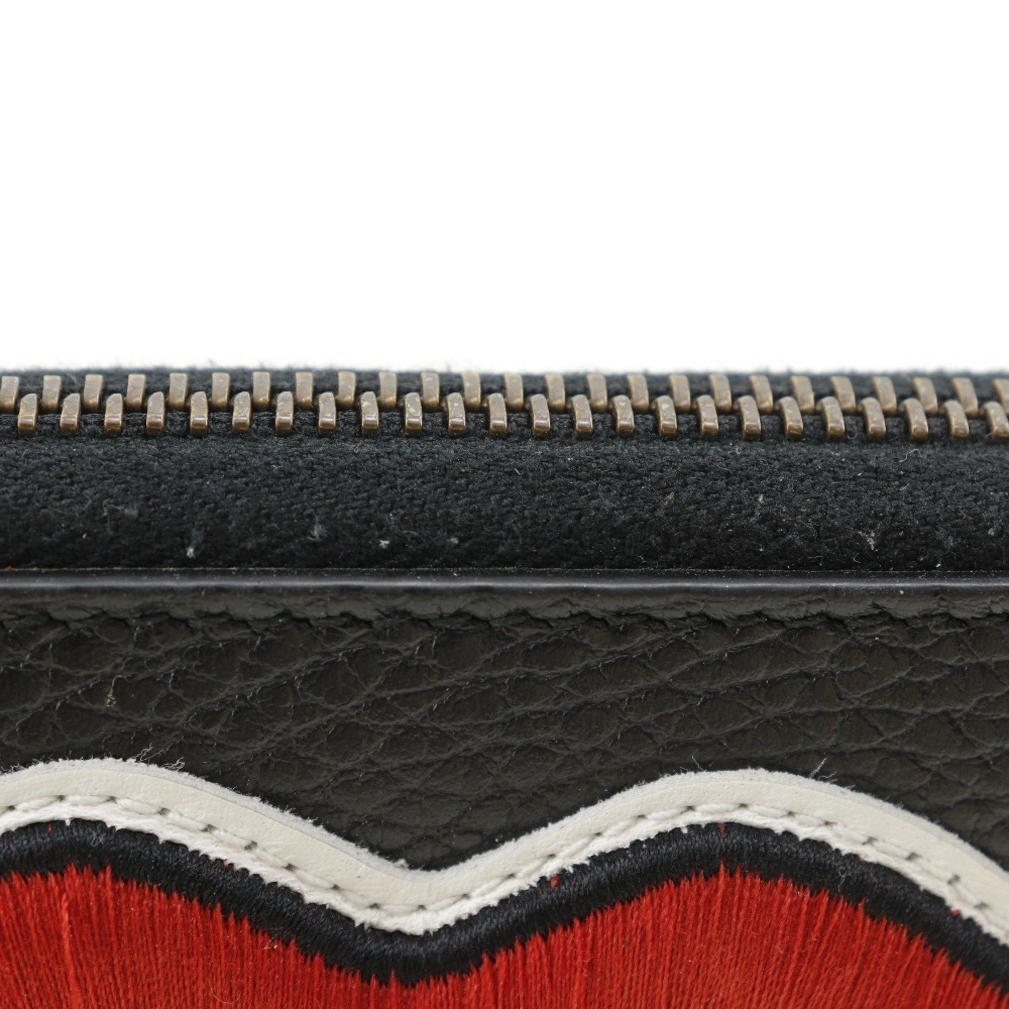 Gucci GUCCI Round Long Wallet Embroidered GG Marmont 474584 Leather Black Zip Around Unisex Size ONE SIZE - 9 Thumbnail