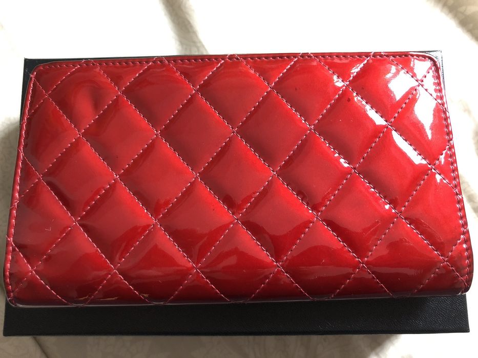 Chanel Quilted Patent Leather Long Flap Wallet In Red Grailed