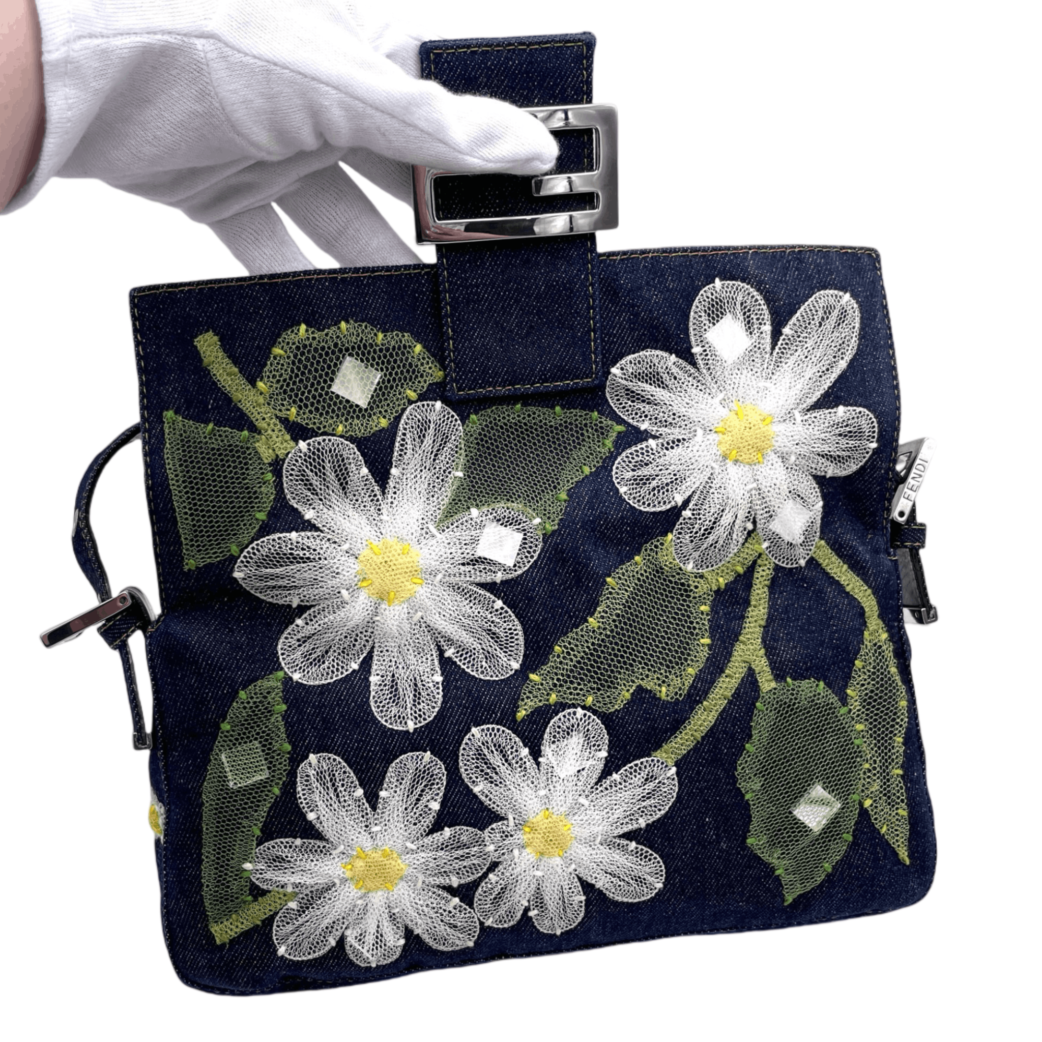 Fendi Fendi Denim Mesh Flower Mamma Bucket Pm Shoulder Bag Size ONE SIZE - 10 Thumbnail