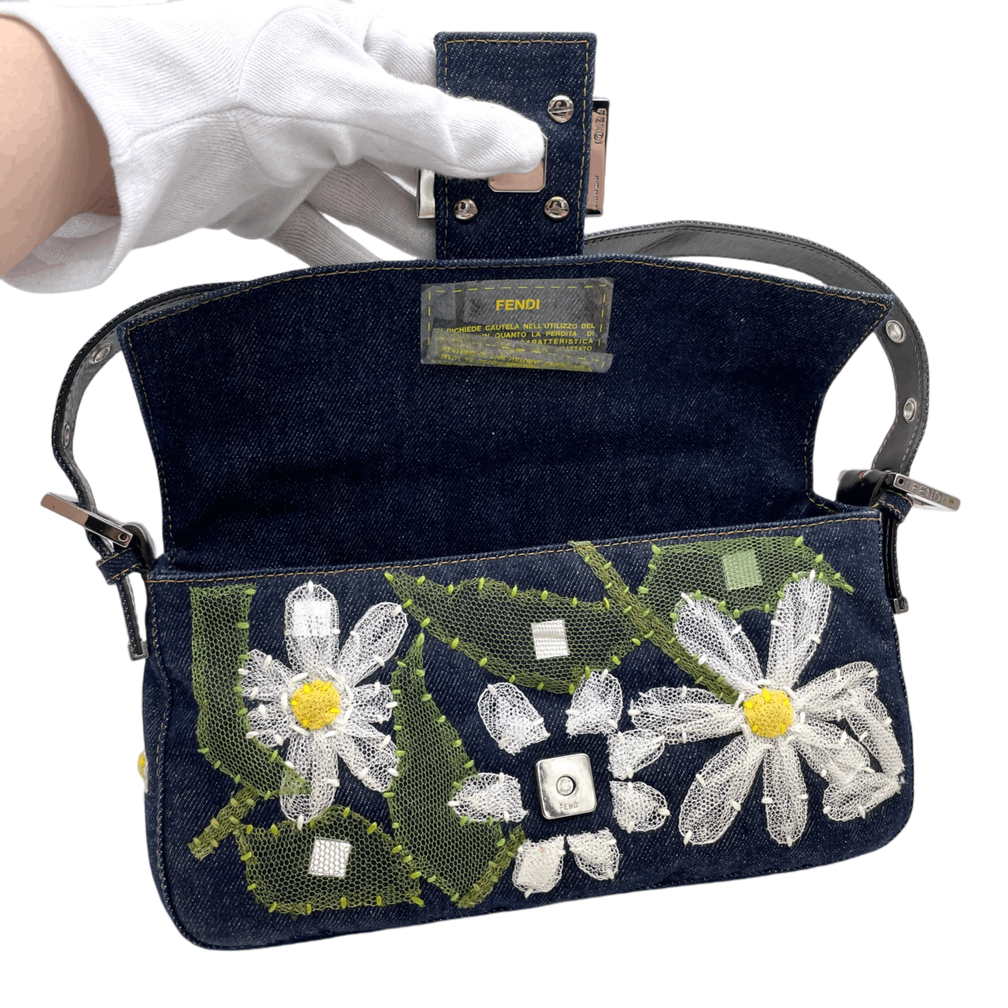 Fendi Fendi Denim Mesh Flower Mamma Bucket Pm Shoulder Bag Size ONE SIZE - 11 Thumbnail