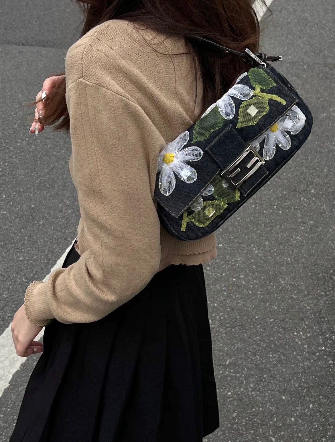 Fendi Fendi Denim Mesh Flower Mamma Bucket Pm Shoulder Bag Size ONE SIZE - 2 Thumbnail