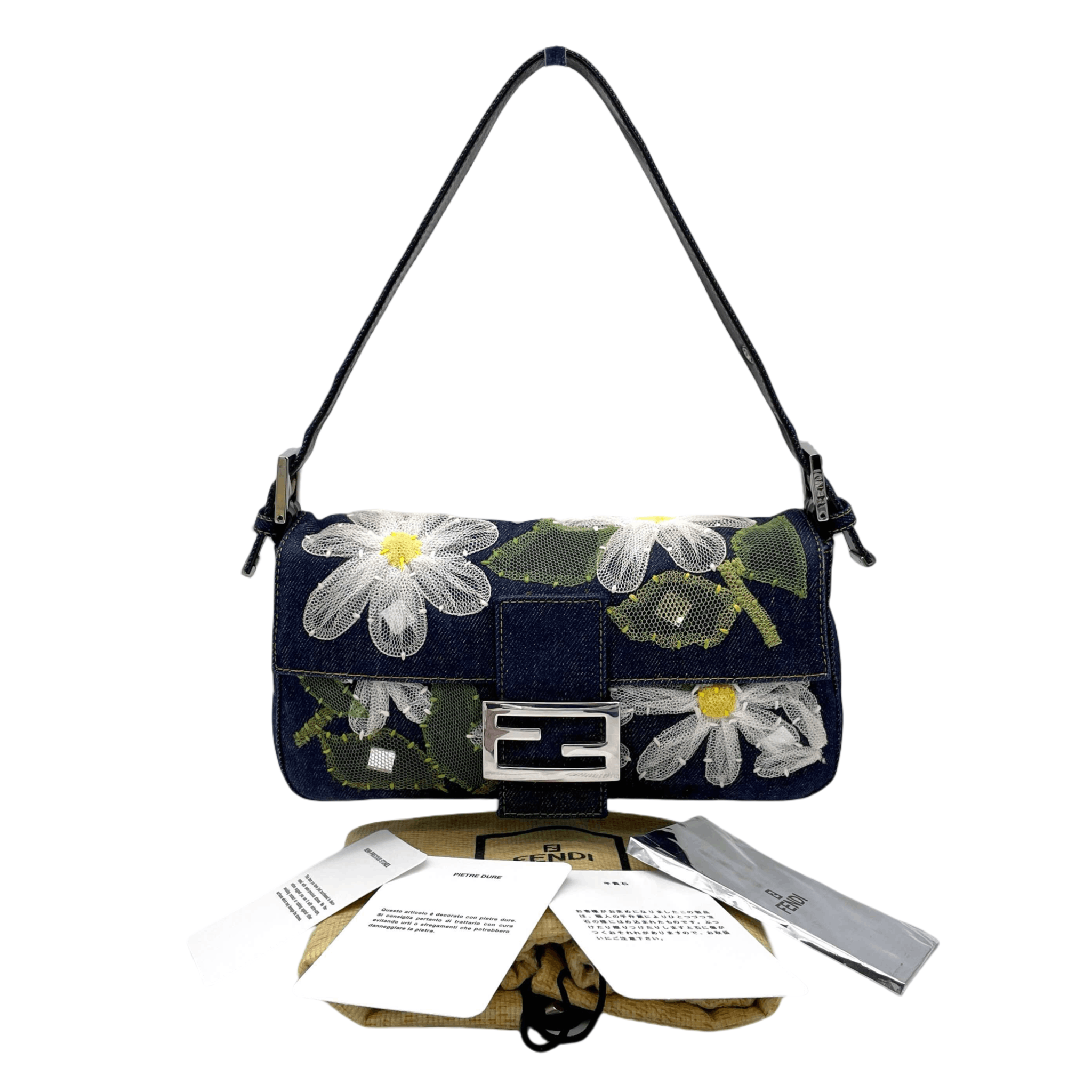 Fendi Fendi Denim Mesh Flower Mamma Bucket Pm Shoulder Bag Size ONE SIZE - 4 Thumbnail