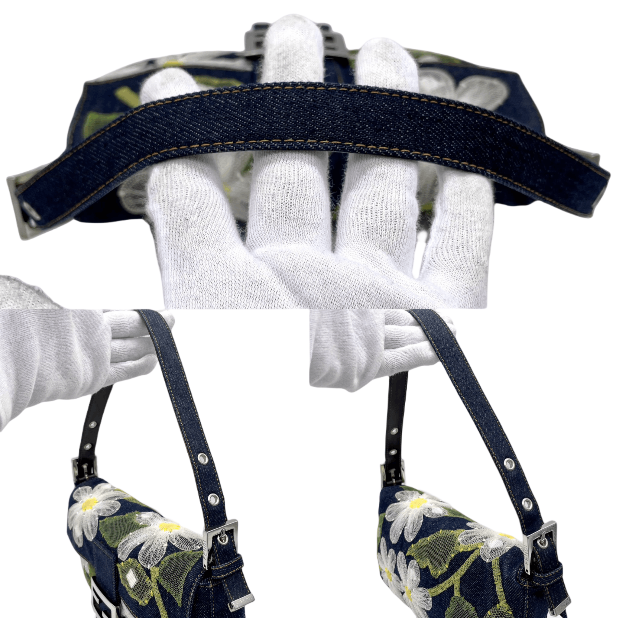 Fendi Fendi Denim Mesh Flower Mamma Bucket Pm Shoulder Bag Size ONE SIZE - 8 Thumbnail