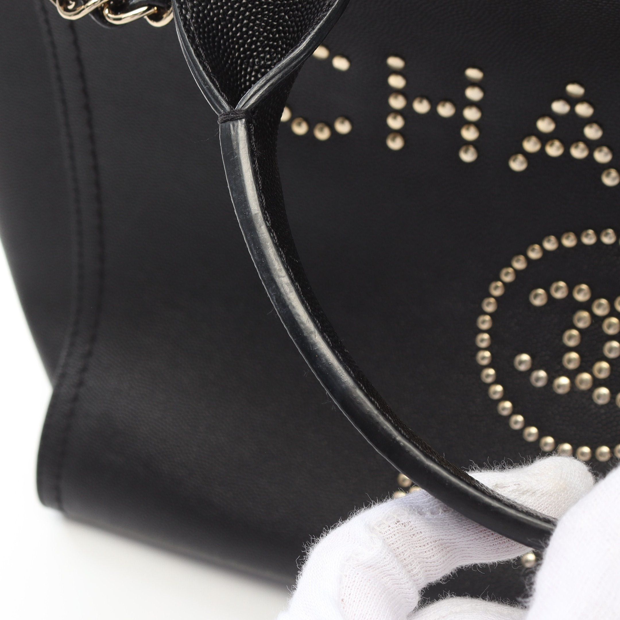 Chanel Chanel Deauville Chain Shoulder Bag Tote Caviar Skin Black Gold Hardware Studs Size ONE SIZE - 10 Thumbnail