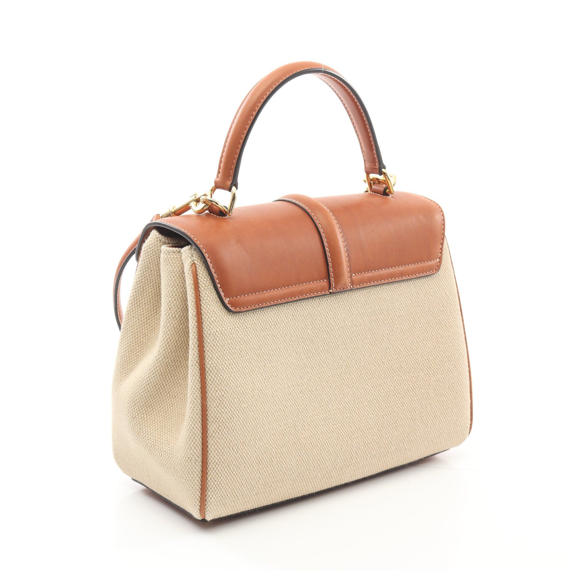 Celine Celine Small 16 Sais Handbag Canvas Leather Beige Light Brown Size ONE SIZE - 2 Thumbnail