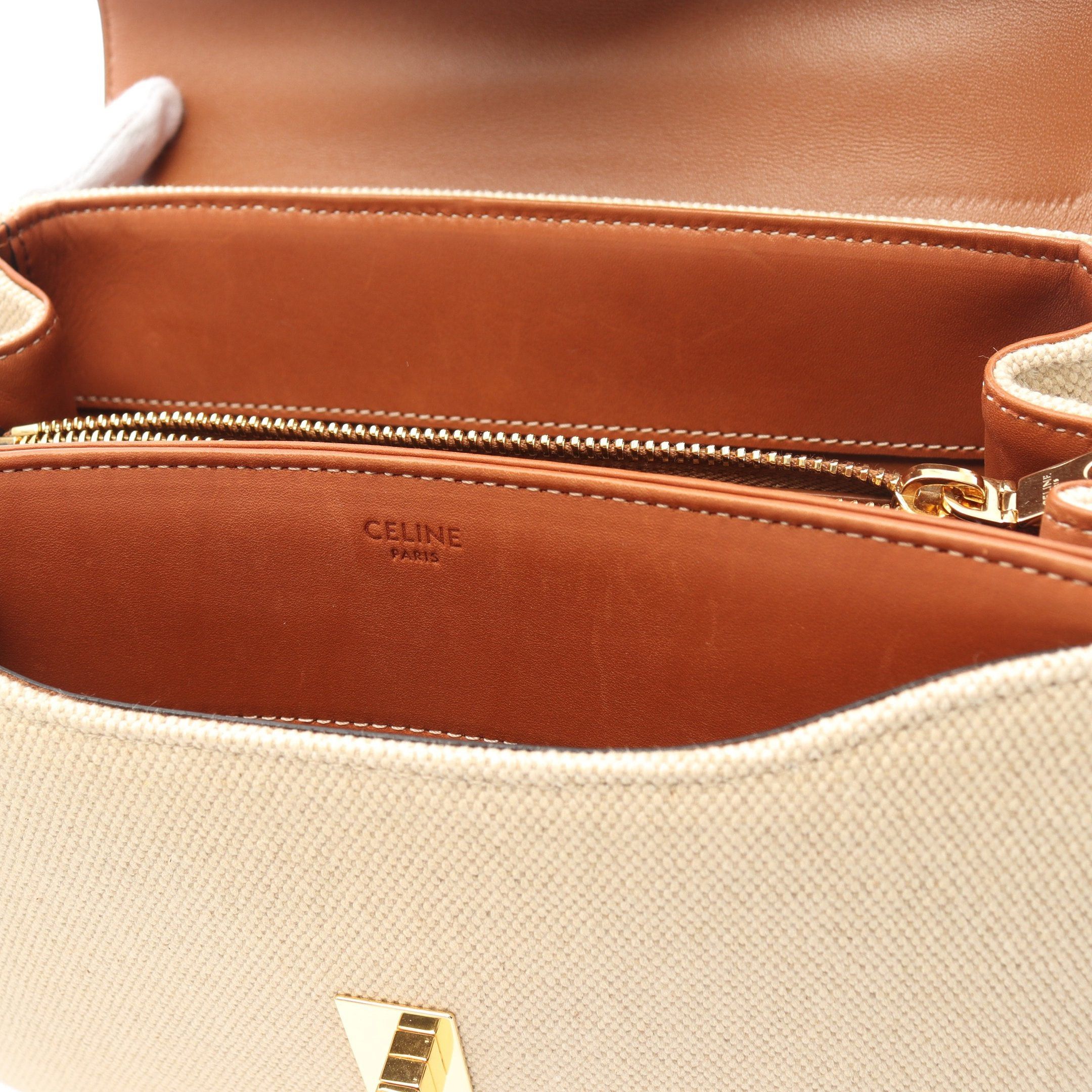 Celine Celine Small 16 Sais Handbag Canvas Leather Beige Light Brown Size ONE SIZE - 5 Thumbnail
