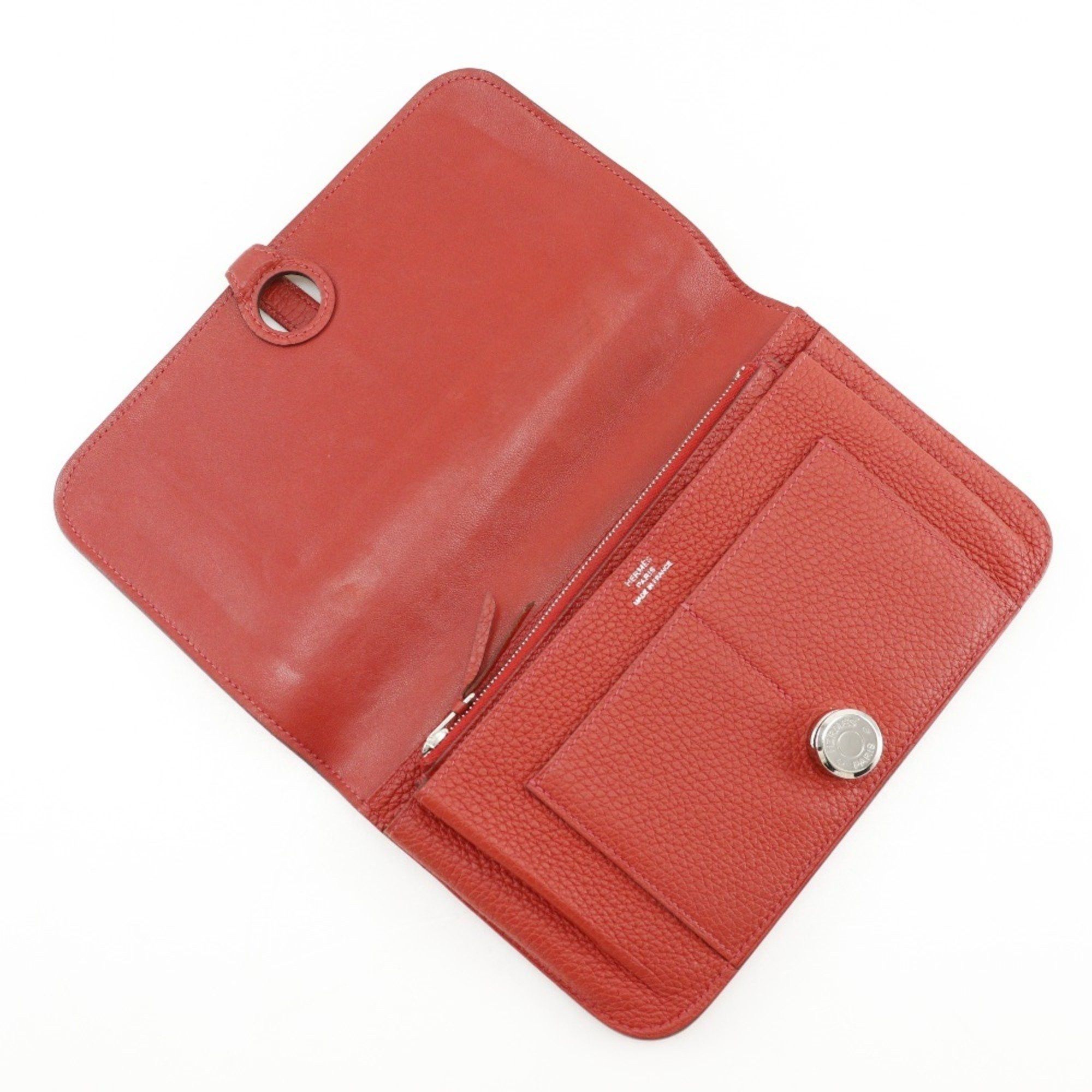 Hermes Hermes Dogon GM Long Wallet Taurillon Clemence 2014 Red □R Belt Clasp Ladies Size ONE SIZE - 6 Thumbnail