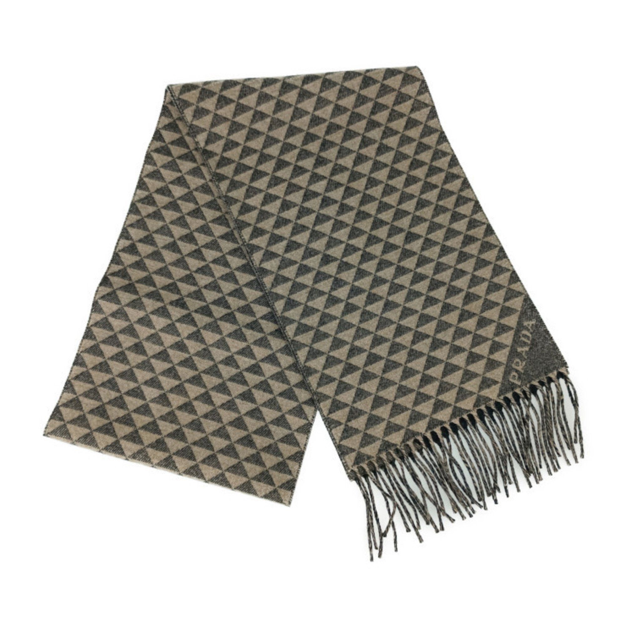 Prada PRADA Scarf DOUBLE SYMBOLE 2FS056 ANTRACITE Grey NOISETTE Beige Wool Cashmere Men's Size ONE SIZE - 2 Thumbnail