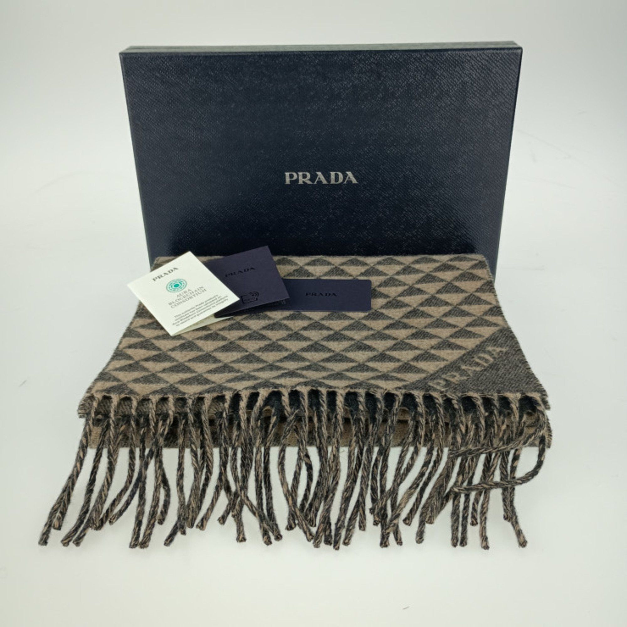Prada PRADA Scarf DOUBLE SYMBOLE 2FS056 ANTRACITE Grey NOISETTE Beige Wool Cashmere Men's Size ONE SIZE - 5 Thumbnail