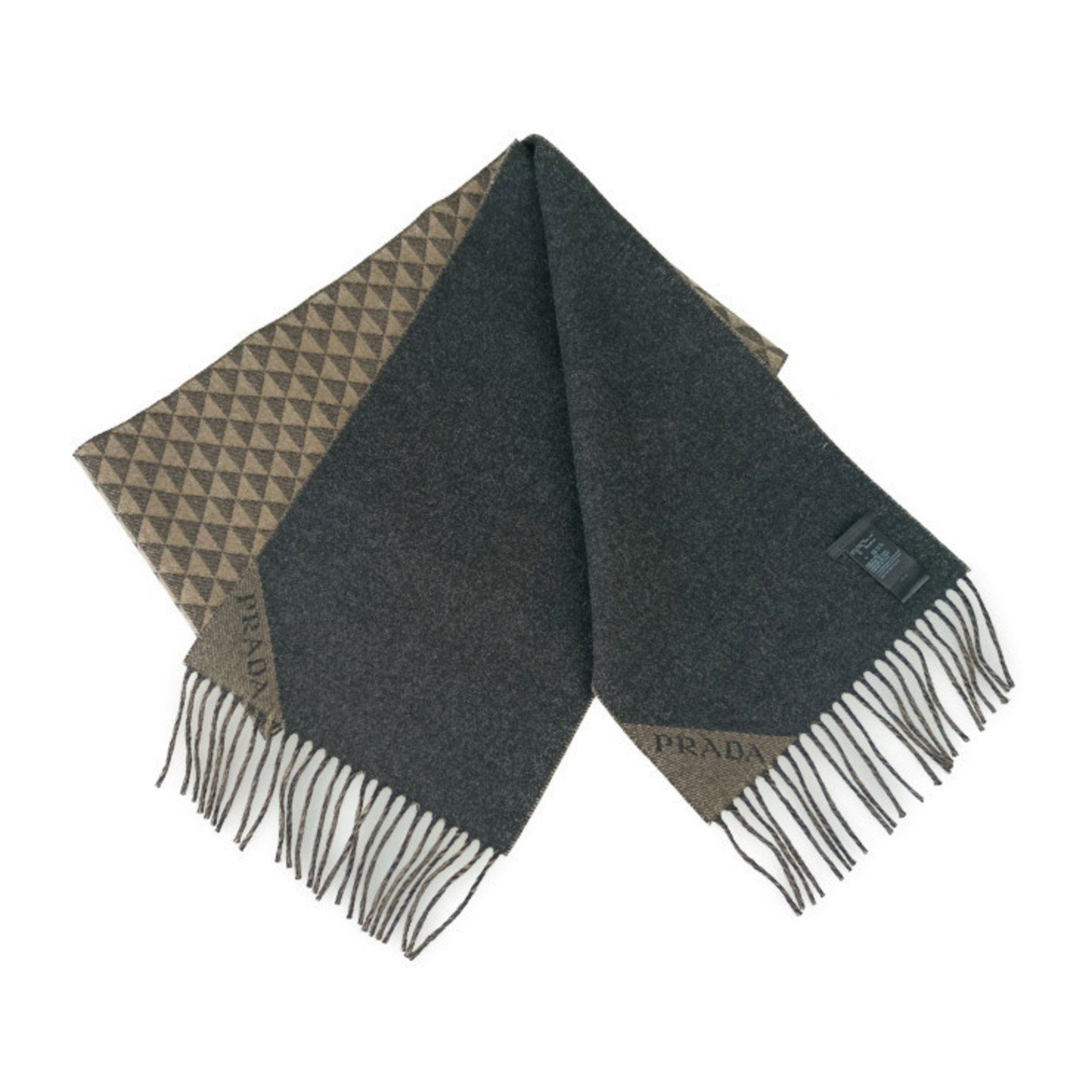 Prada PRADA Scarf DOUBLE SYMBOLE 2FS056 ANTRACITE Grey NOISETTE Beige Wool Cashmere Men's Size ONE SIZE - 3 Thumbnail