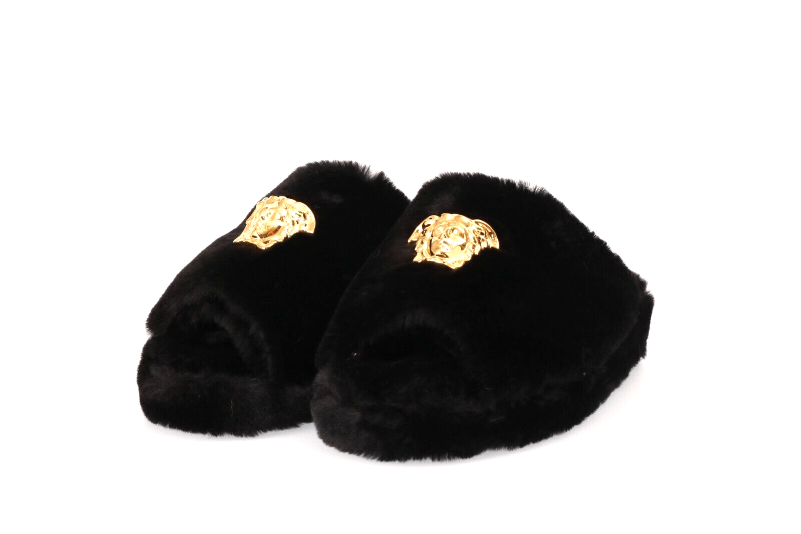 Versace VERSACE Medusa Icon Faux Fur Slippers Black Size US 6 / IT 36 - 2 Thumbnail