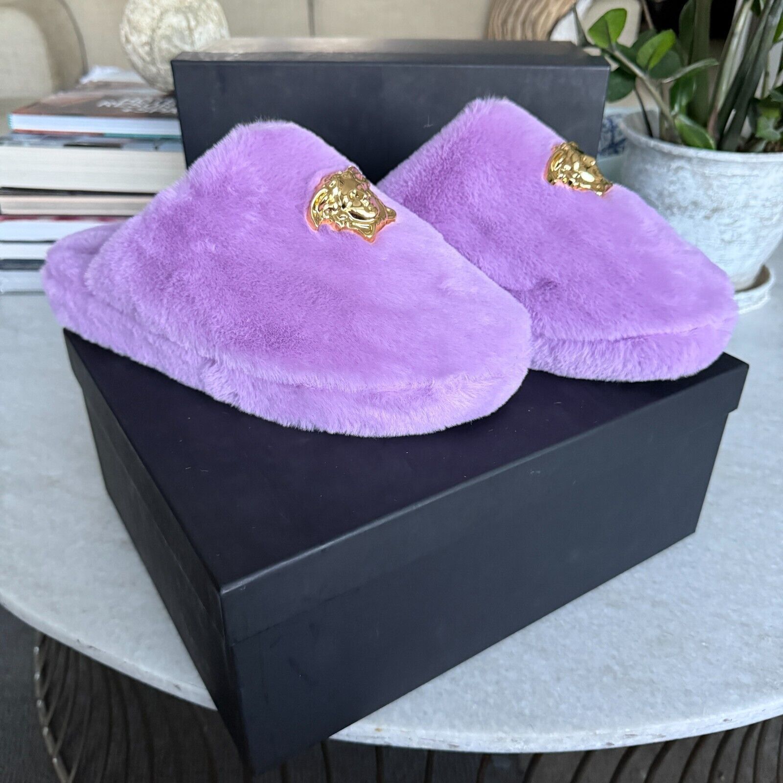 Versace VERSACE Medusa Icon Faux Fur Slippers Purple Size US 6 / IT 36 - 4 Thumbnail