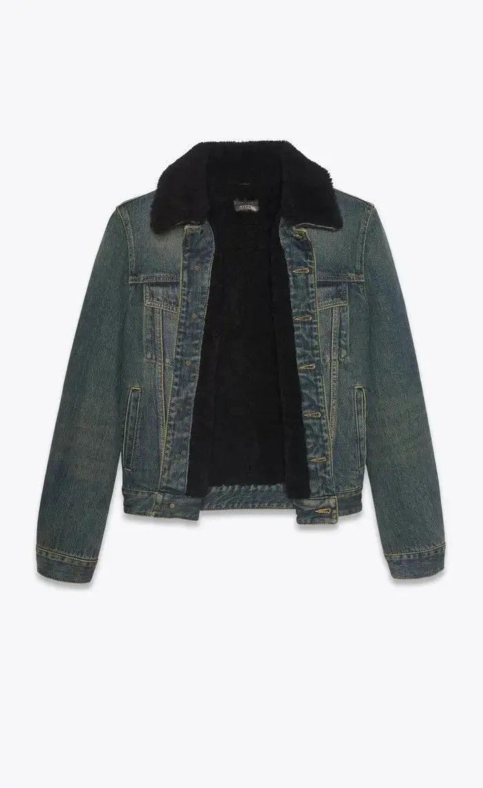 Saint Laurent Paris Jacket with Shearling in Dark Dirty Vintage Blue Denim Size US XL / EU 56 / 4 - 3 Thumbnail