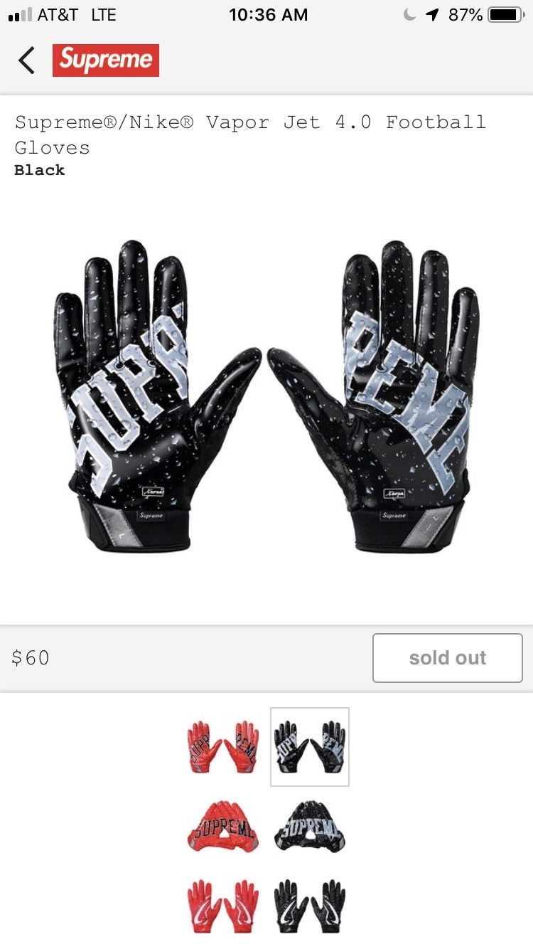 Supreme Nike Vapor Jet 4.0 Football Gloves (FW18) - $60