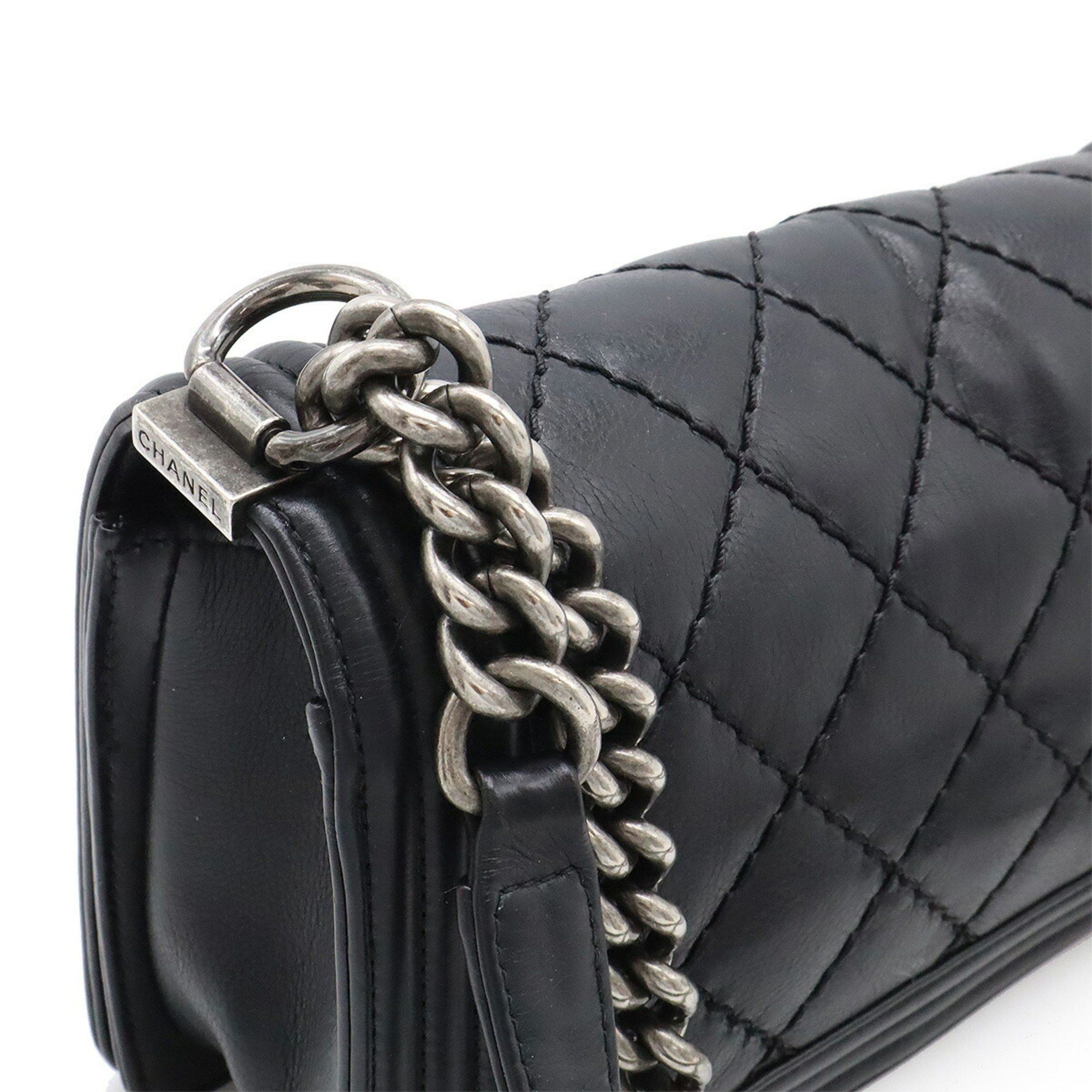 Chanel CHANEL Boy Chanel 25 Wild Stitch Matelasse Coco Mark Chain Shoulder Bag Leather Black A67086 Size ONE SIZE - 7 Thumbnail