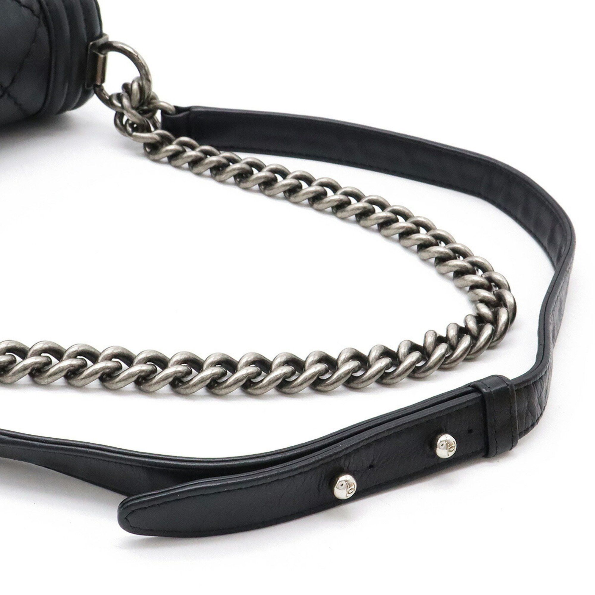 Chanel CHANEL Boy Chanel 25 Wild Stitch Matelasse Coco Mark Chain Shoulder Bag Leather Black A67086 Size ONE SIZE - 8 Thumbnail