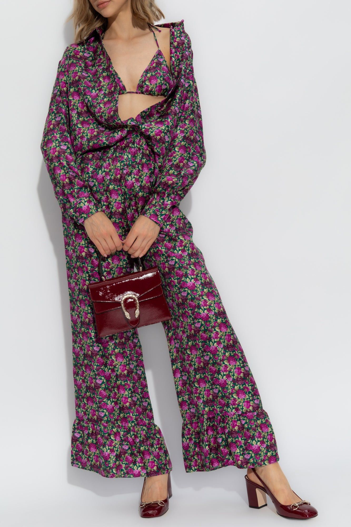 Gucci Gucci Floral Print SIlk Pant SIZE 42 Size ONE SIZE - 2 Thumbnail