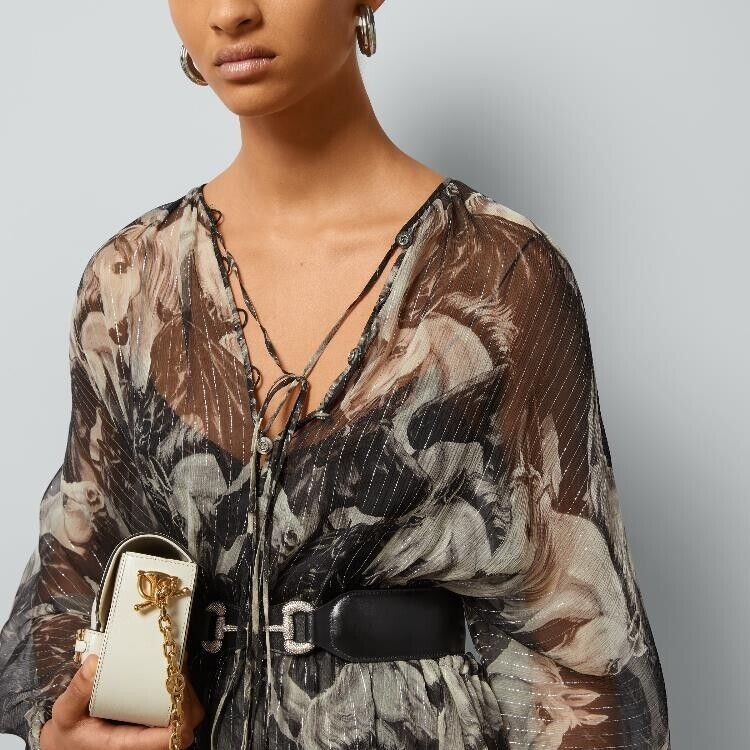 Gucci Horses Print Meadow Silk Dress SIZE 40