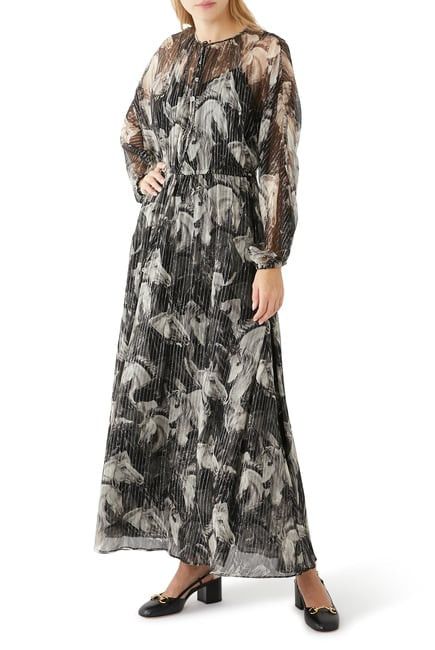 Gucci Horses Print Meadow Silk Dress SIZE 40