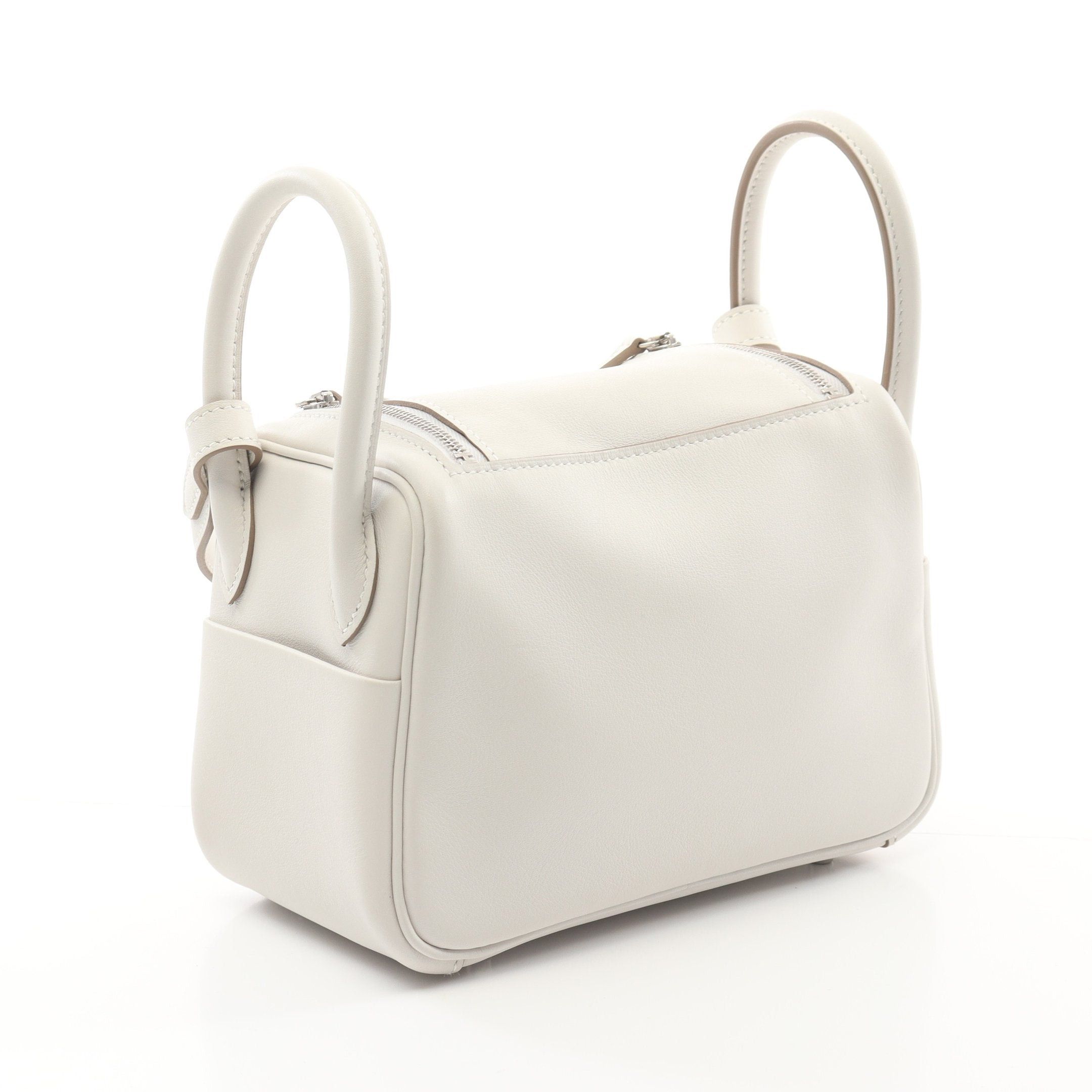 Hermes Hermes Lindy Mini Verso Gris Perle Grimeyer Shoulder Bag Veau Swift White Silver Hardware Double Engraved Size ONE SIZE - 2 Thumbnail