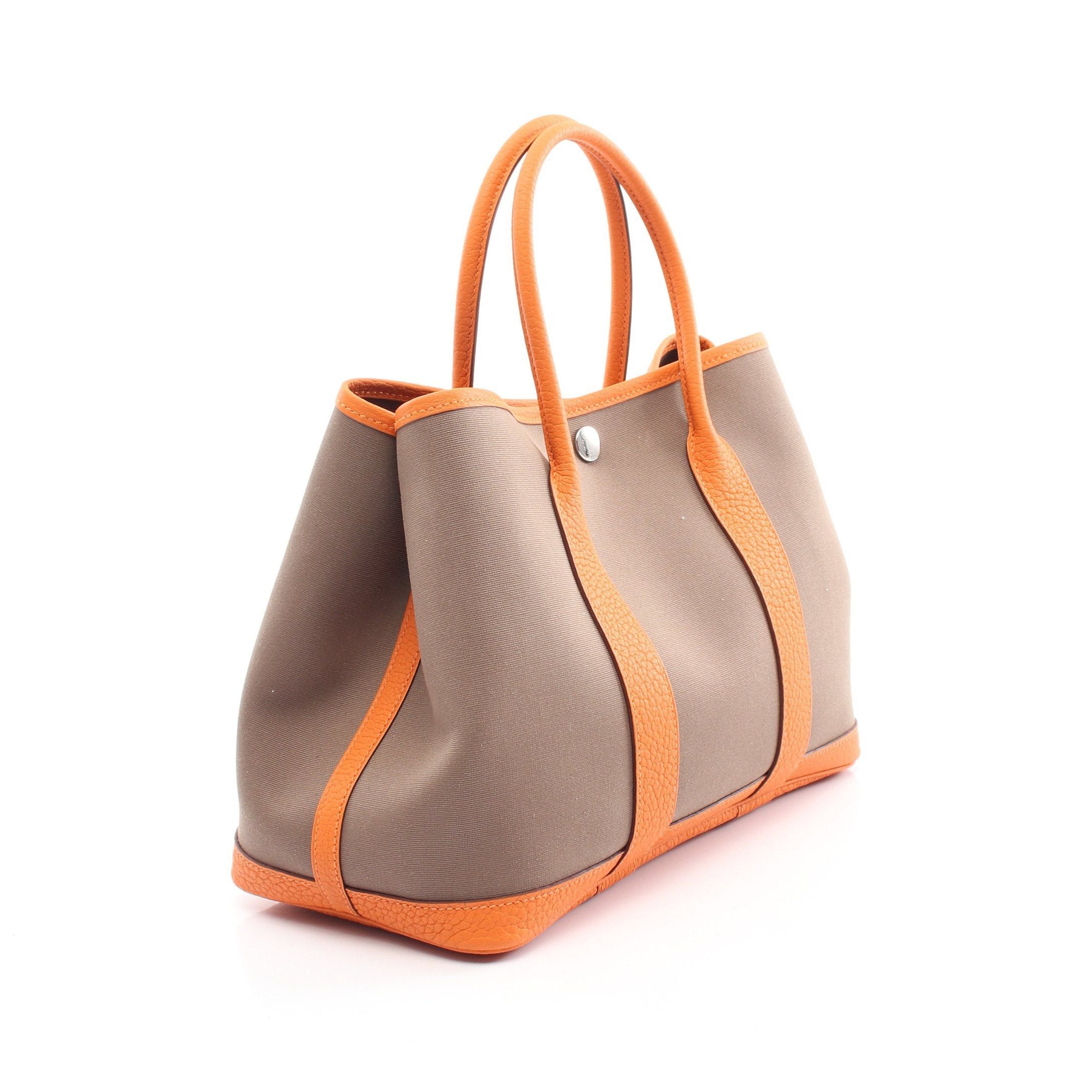 Hermes Hermes Garden Party Tpm Etoupe Handbag Tote Bag Toile Officier Negonda Leather Gray Beige Orange Silver Hardware Double Engraved Size ONE SIZE - 2 Thumbnail