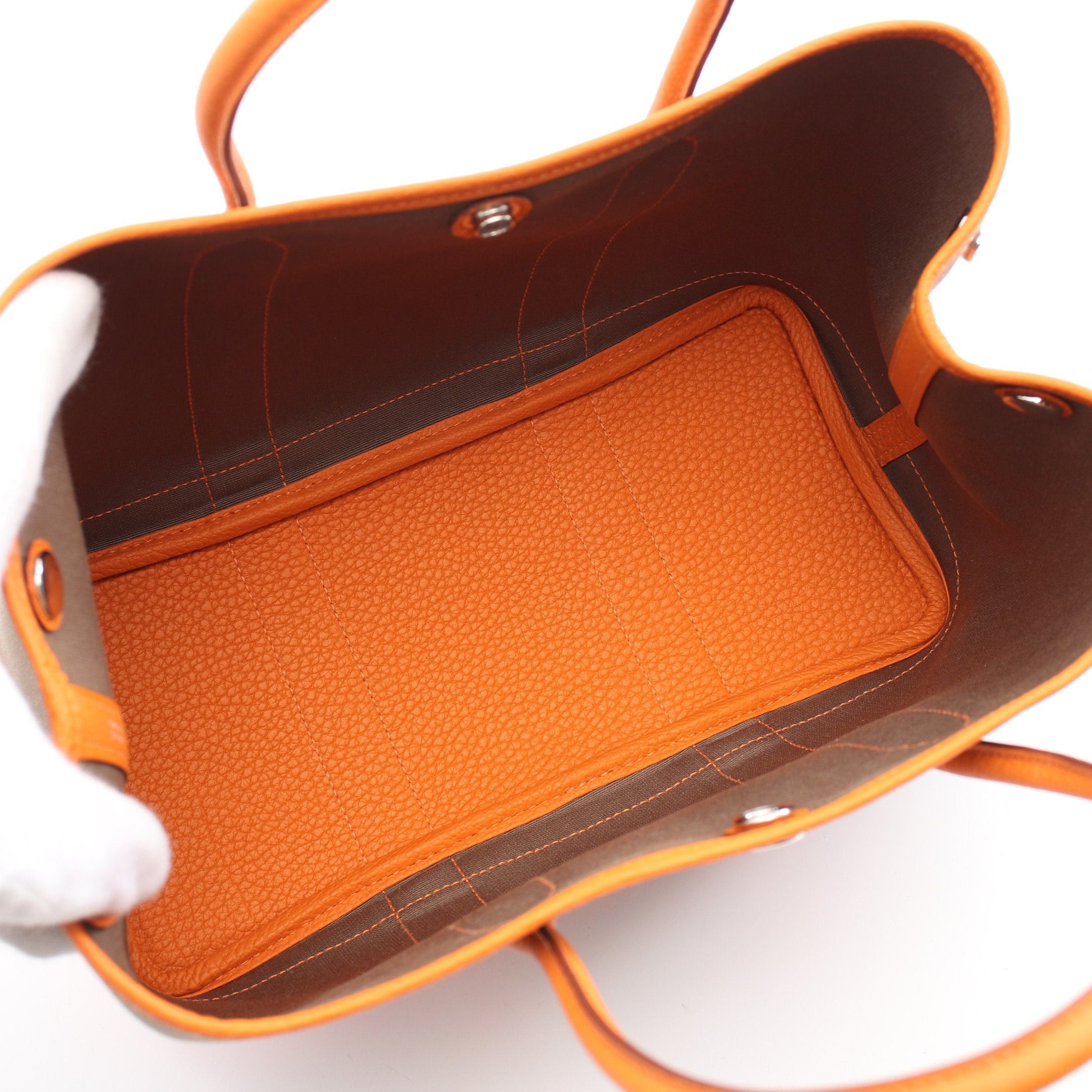 Hermes Hermes Garden Party Tpm Etoupe Handbag Tote Bag Toile Officier Negonda Leather Gray Beige Orange Silver Hardware Double Engraved Size ONE SIZE - 3 Thumbnail